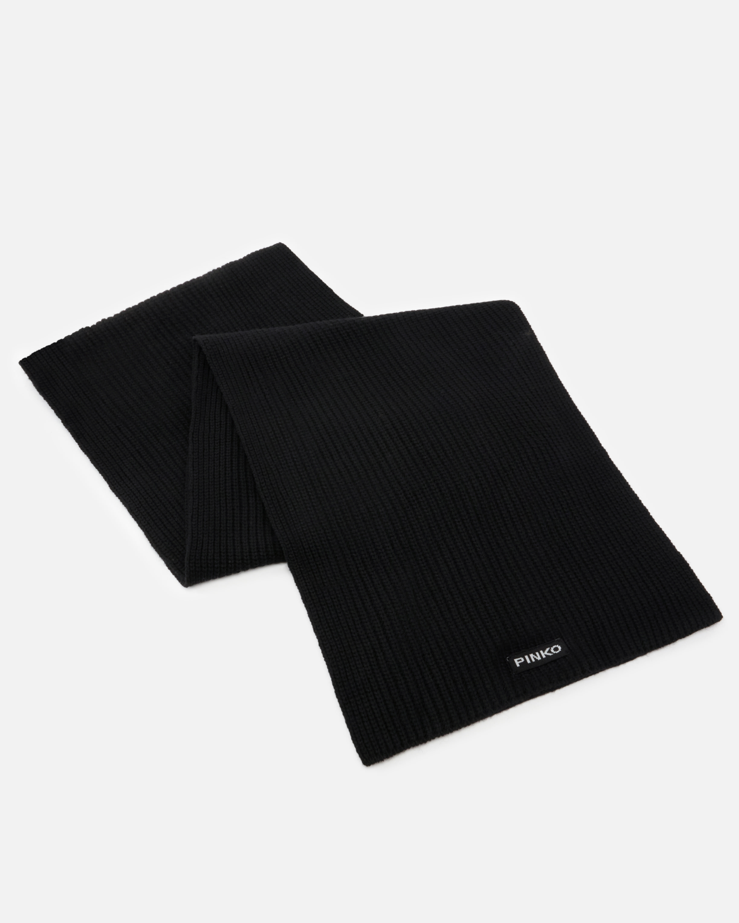 Pinko Ribbed Wool-blend Scarf In Black