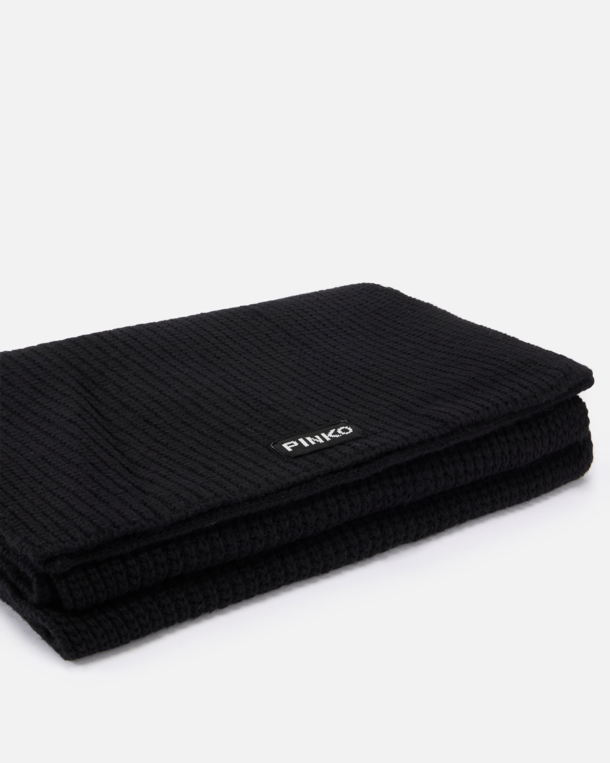 Pinko Ribbed Wool-blend Scarf In Black
