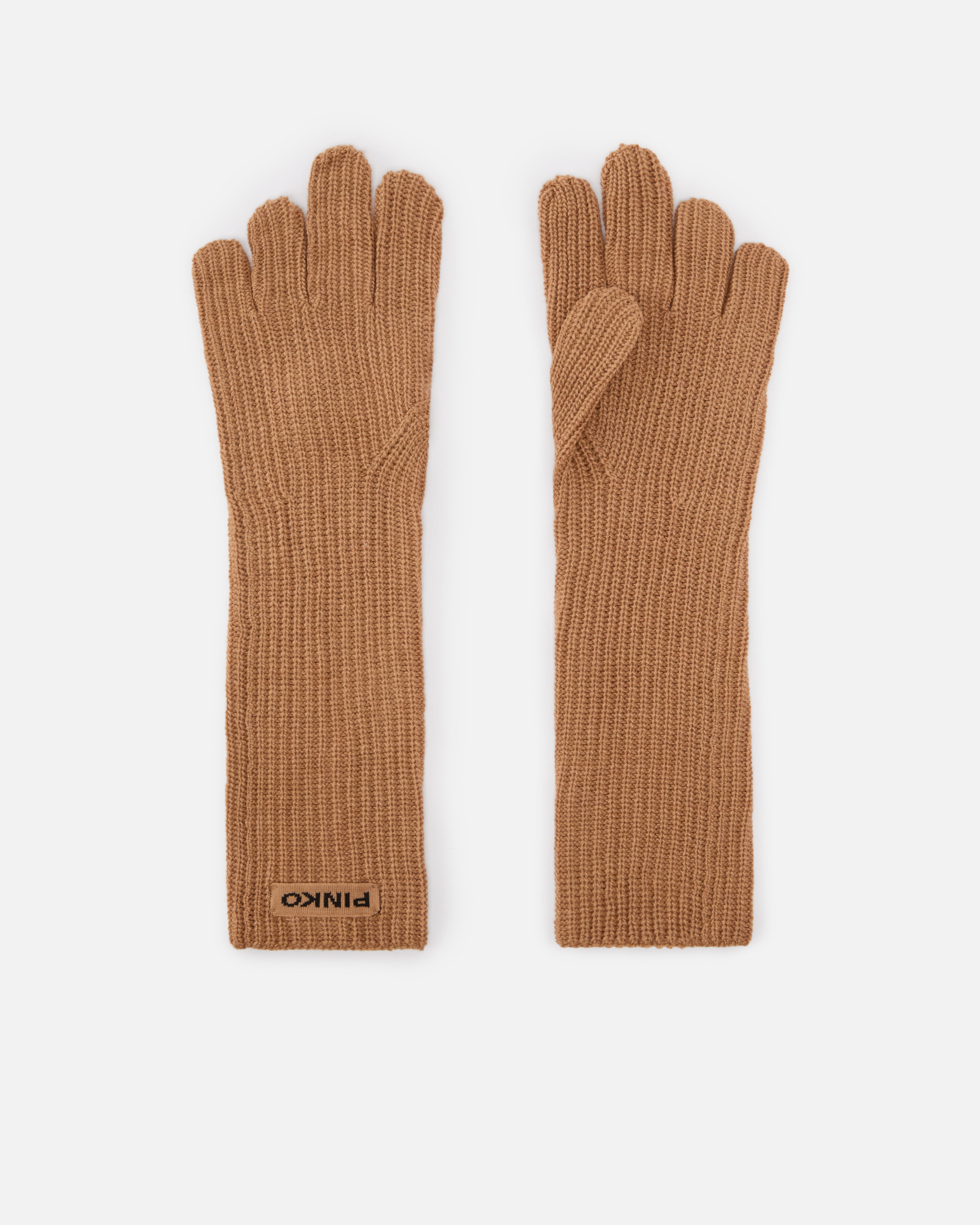 Pinko Long Wool And Cashmere-blend Gloves In Brown