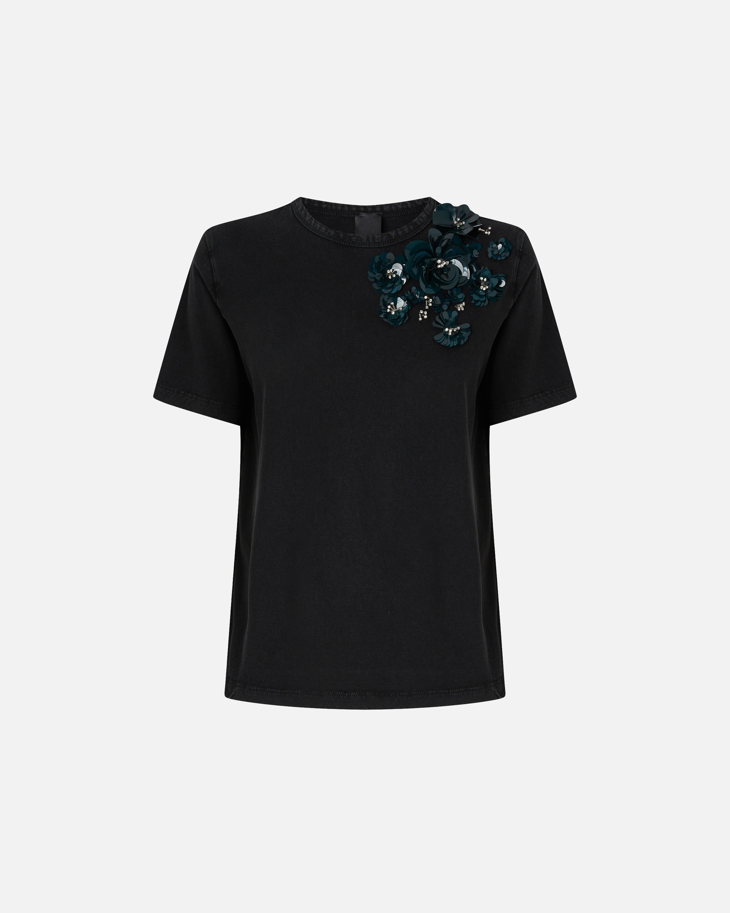 T-shirt with jewel flowers - Black - large