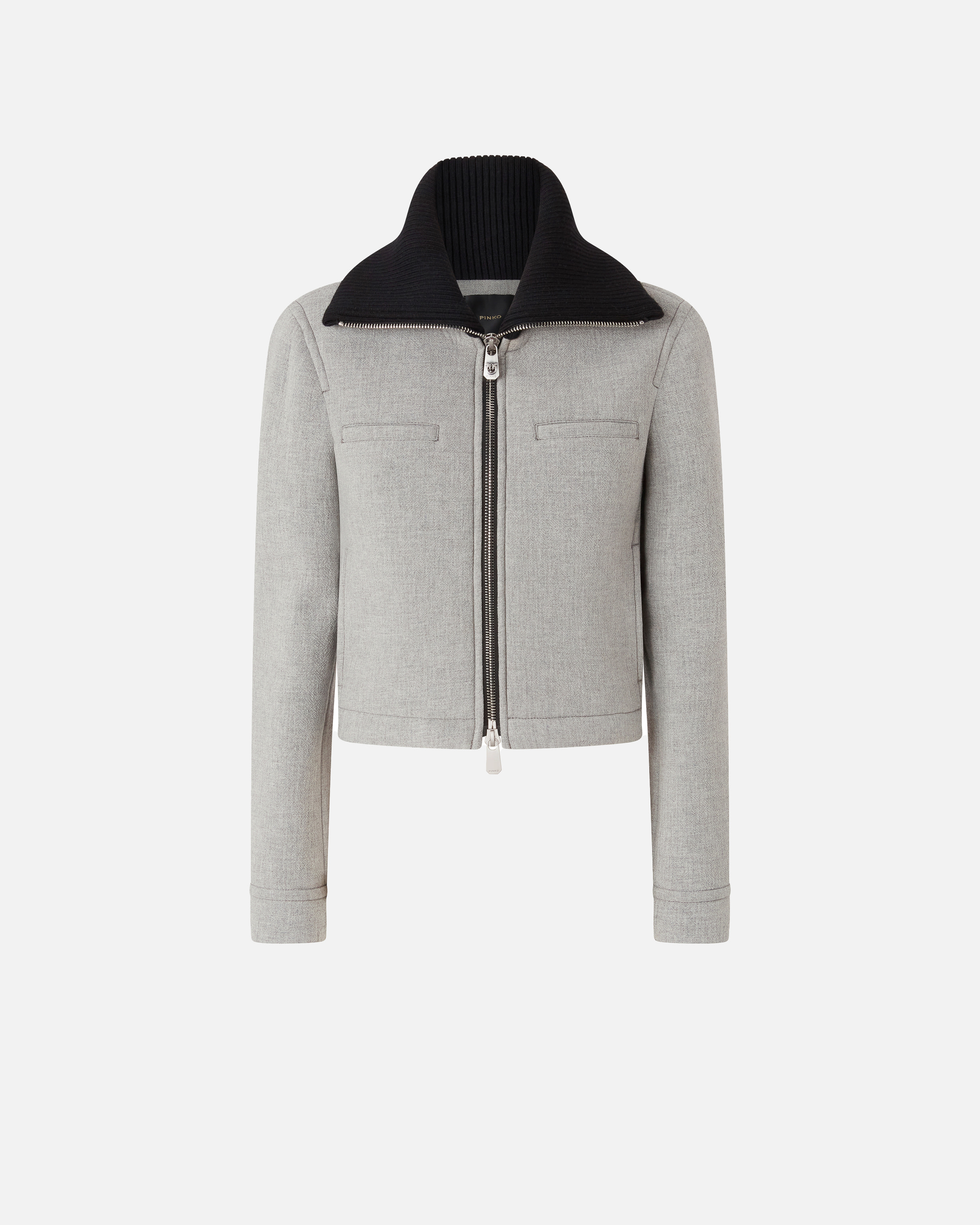 Pinko Slim-fit Jacket With Knit Collar In Gray