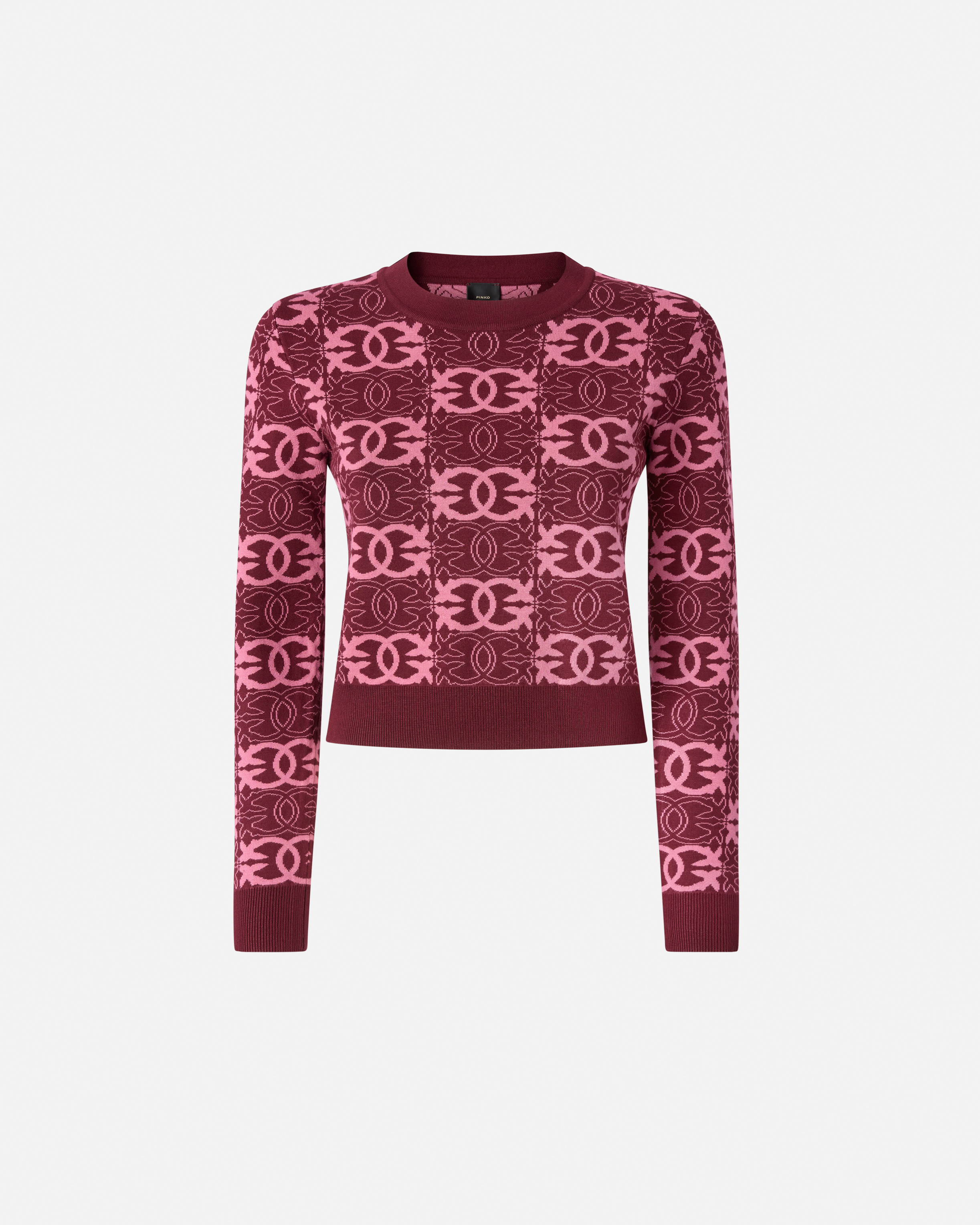 Pinko Cropped Sweater With Love Birds Logo In Burgundy