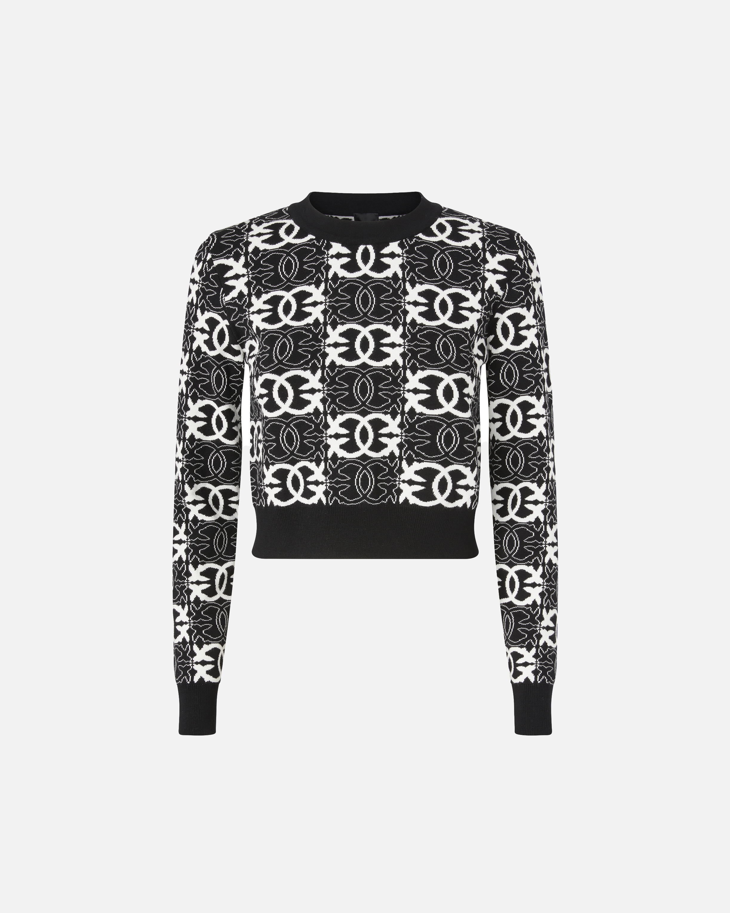 Pinko Geometric Pattern Long Sleeve Crew Neck Top In Black