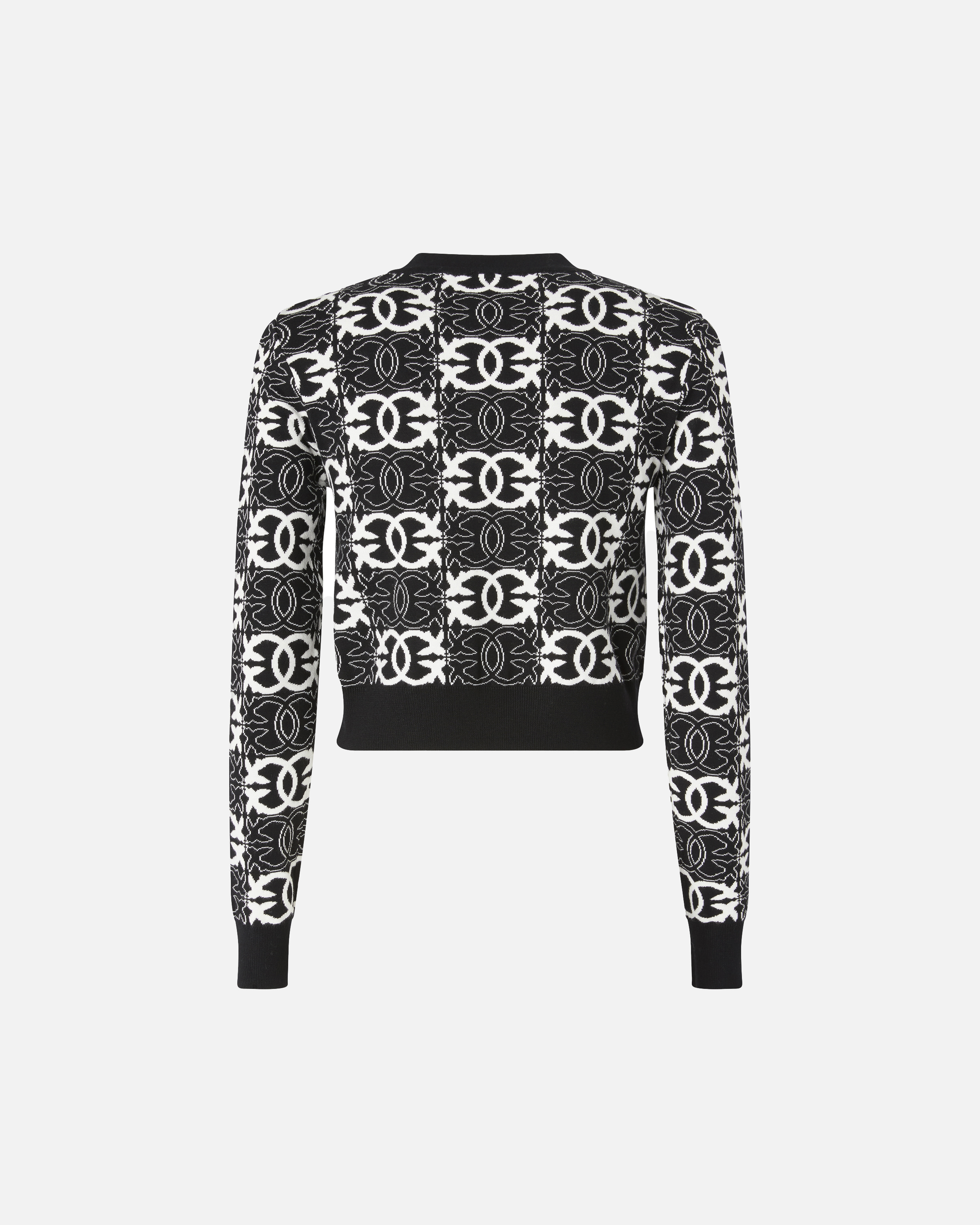 Pinko Geometric Pattern Long Sleeve Crew Neck Top In Black