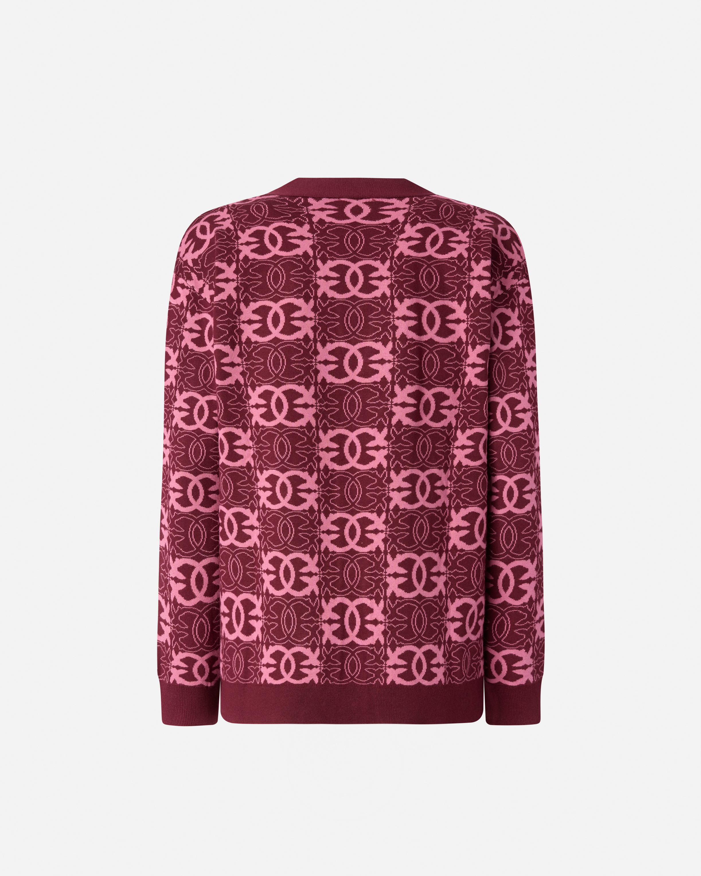 Pinko Long Sleeve Patterned Knit Cardigan V-neck In Brown