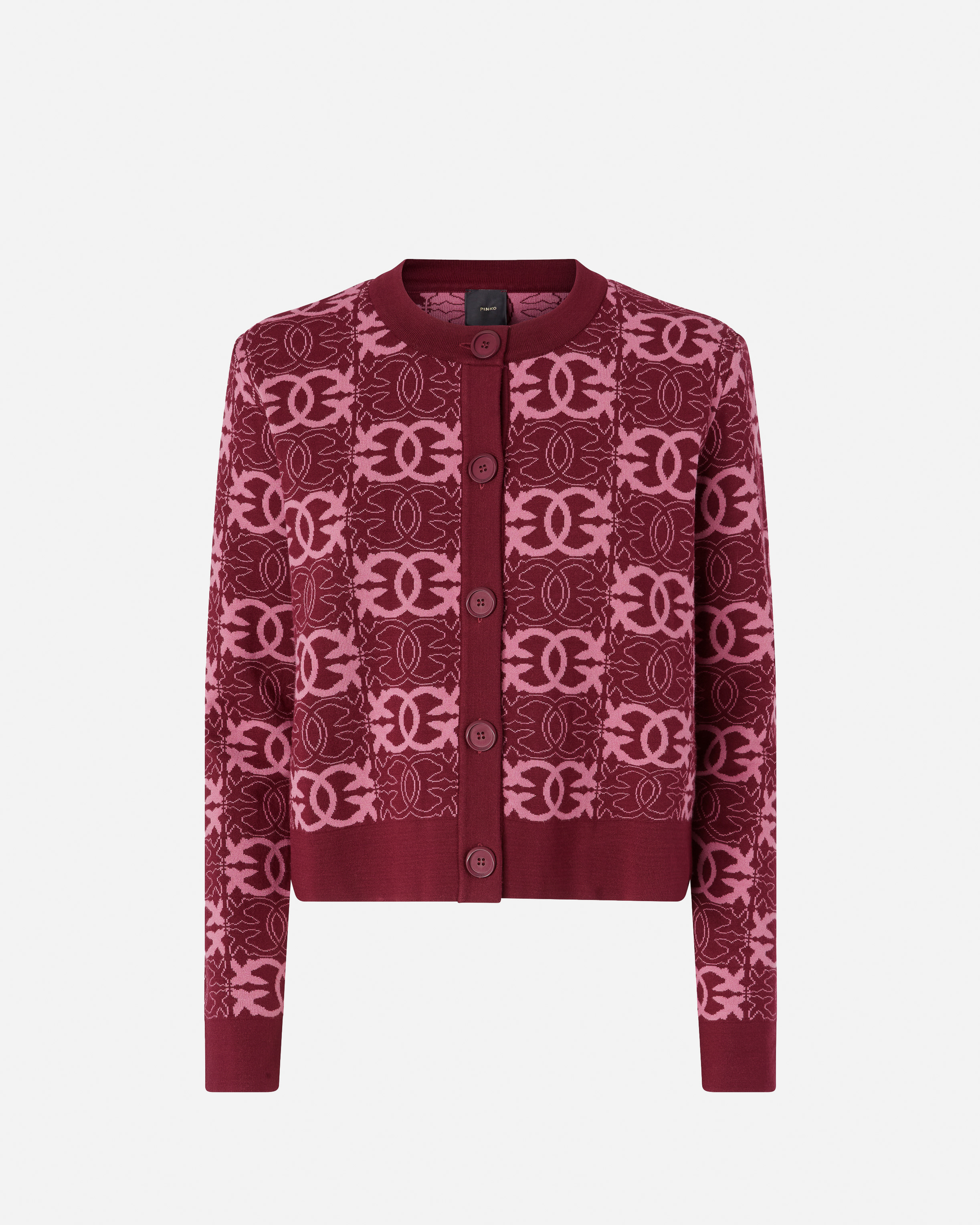 Pinko Cardigan With Love Birds Logo In Burgundy