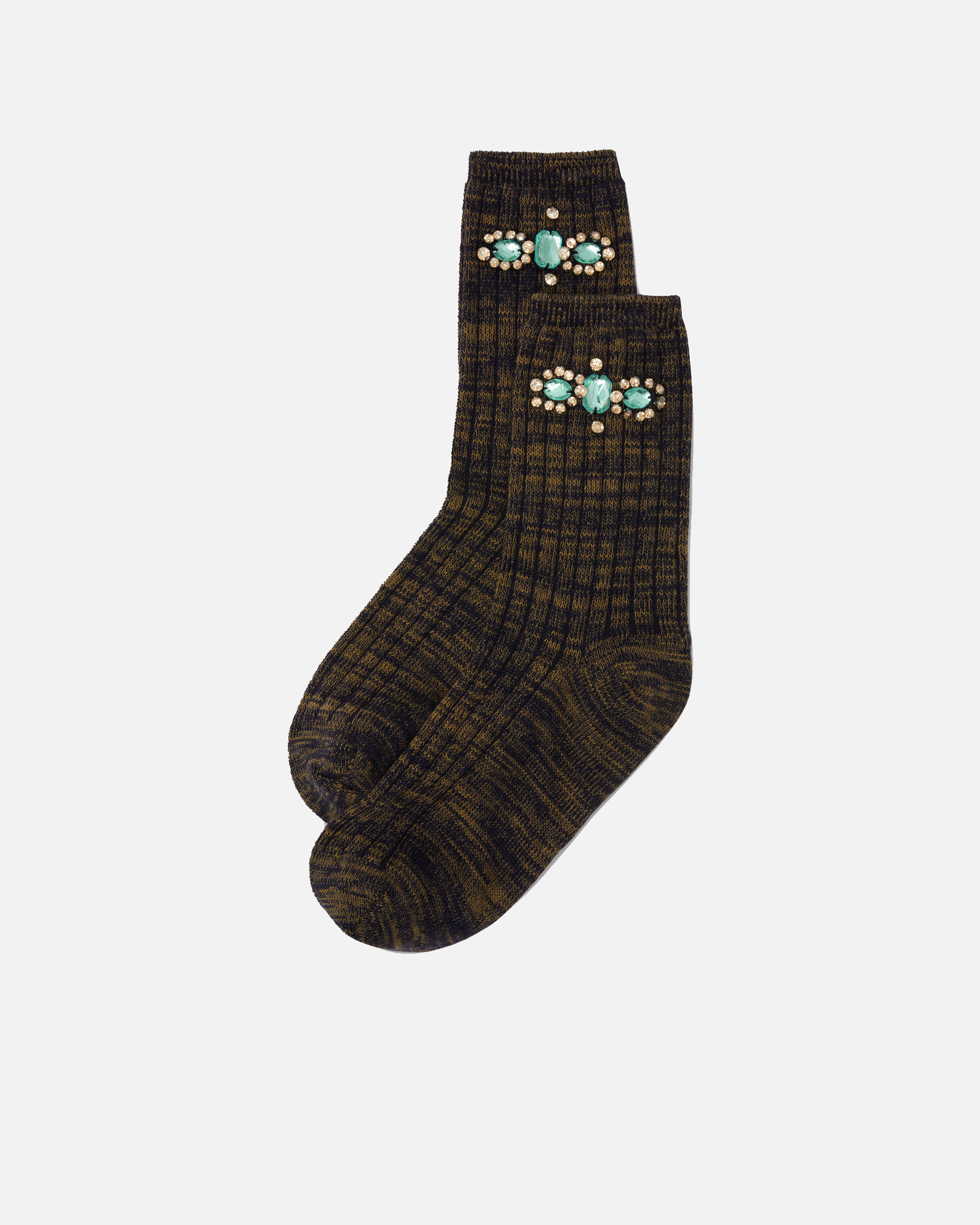 Socks with jewel embroidery - Blue, Green, Grey - large | Pinko 