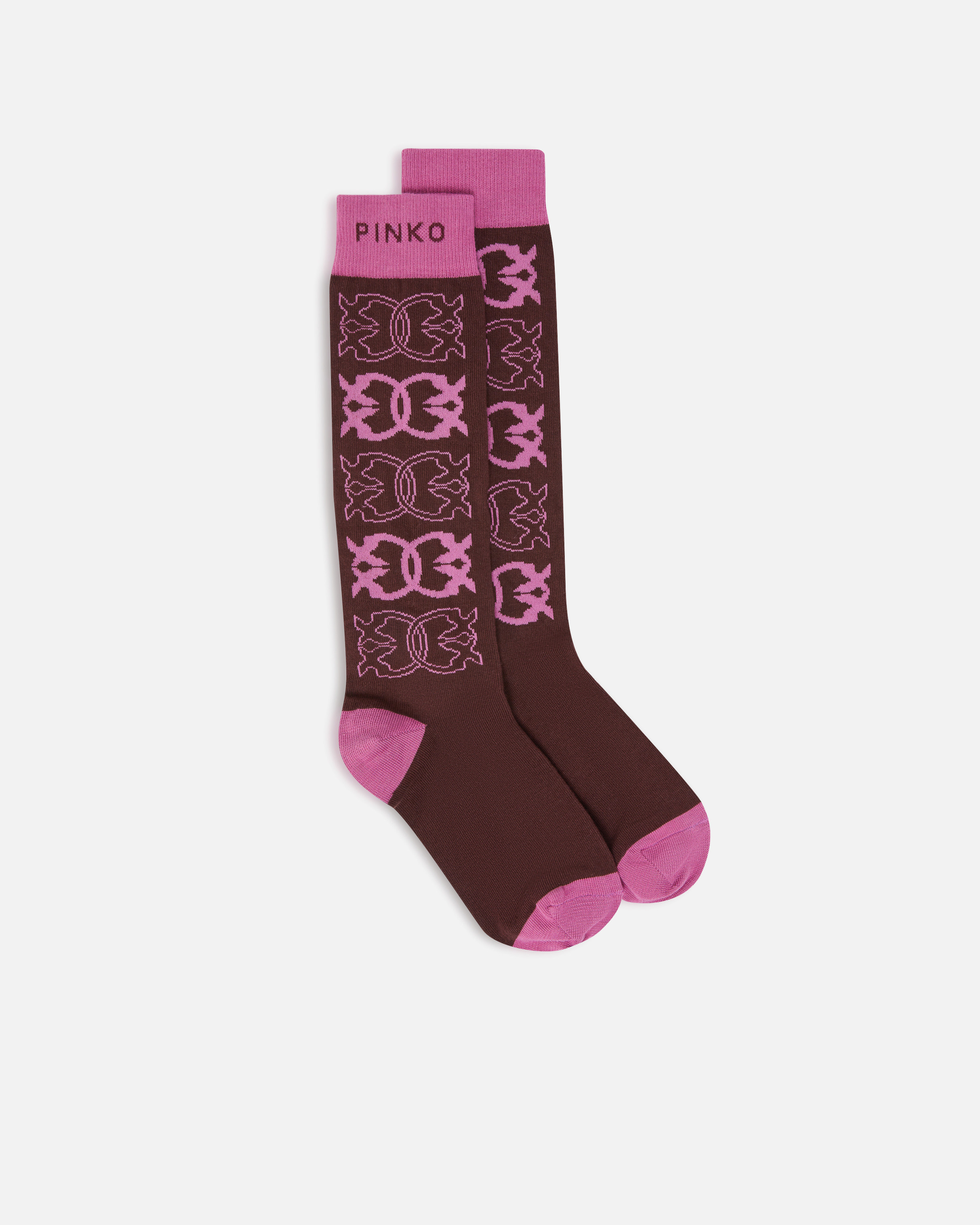 Socks with all-over jacquard logo - Bordeaux, Multicolor, Pink, Red - large | Pinko 
