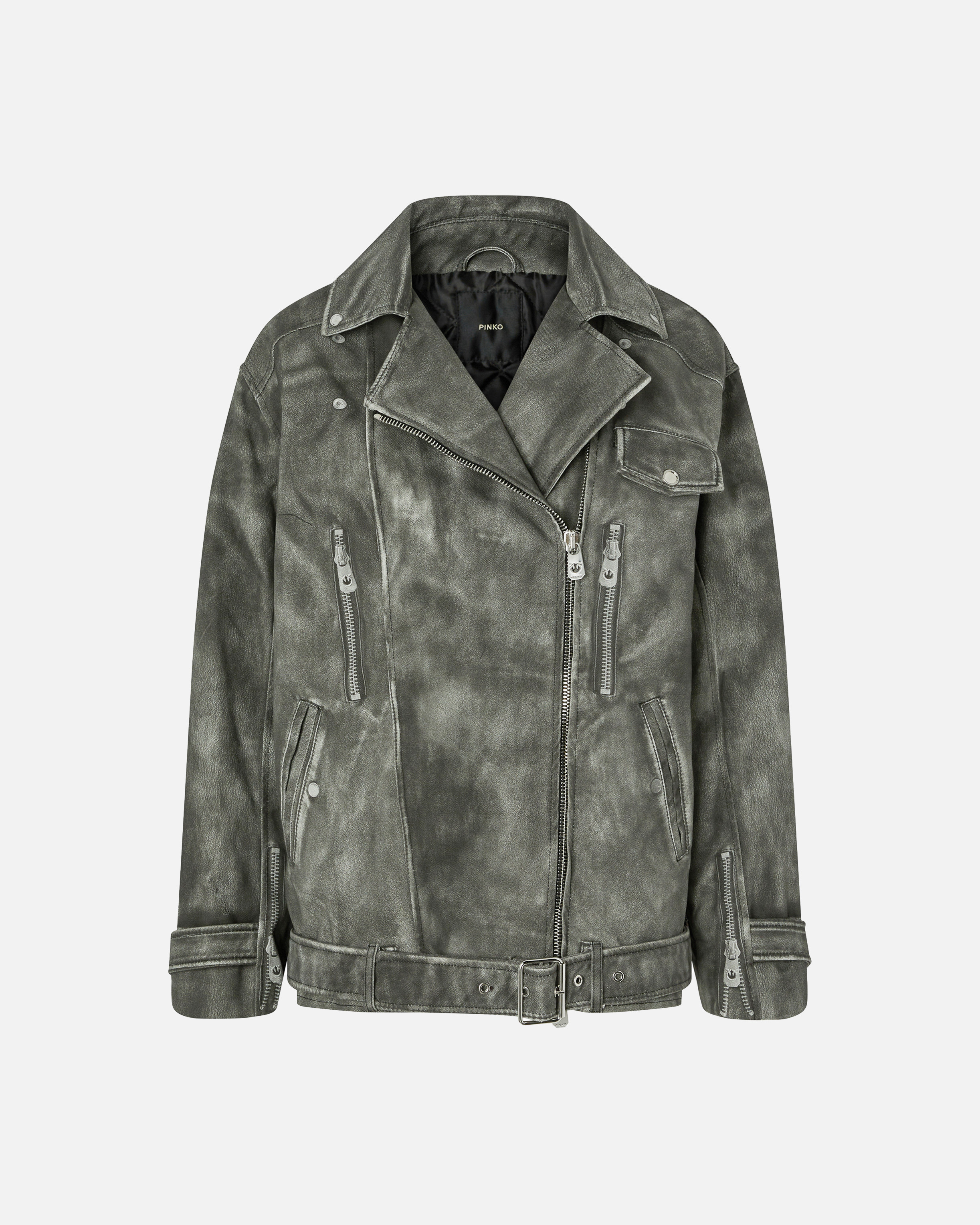 皮革效果错视印花夹克 - 黑色 - large