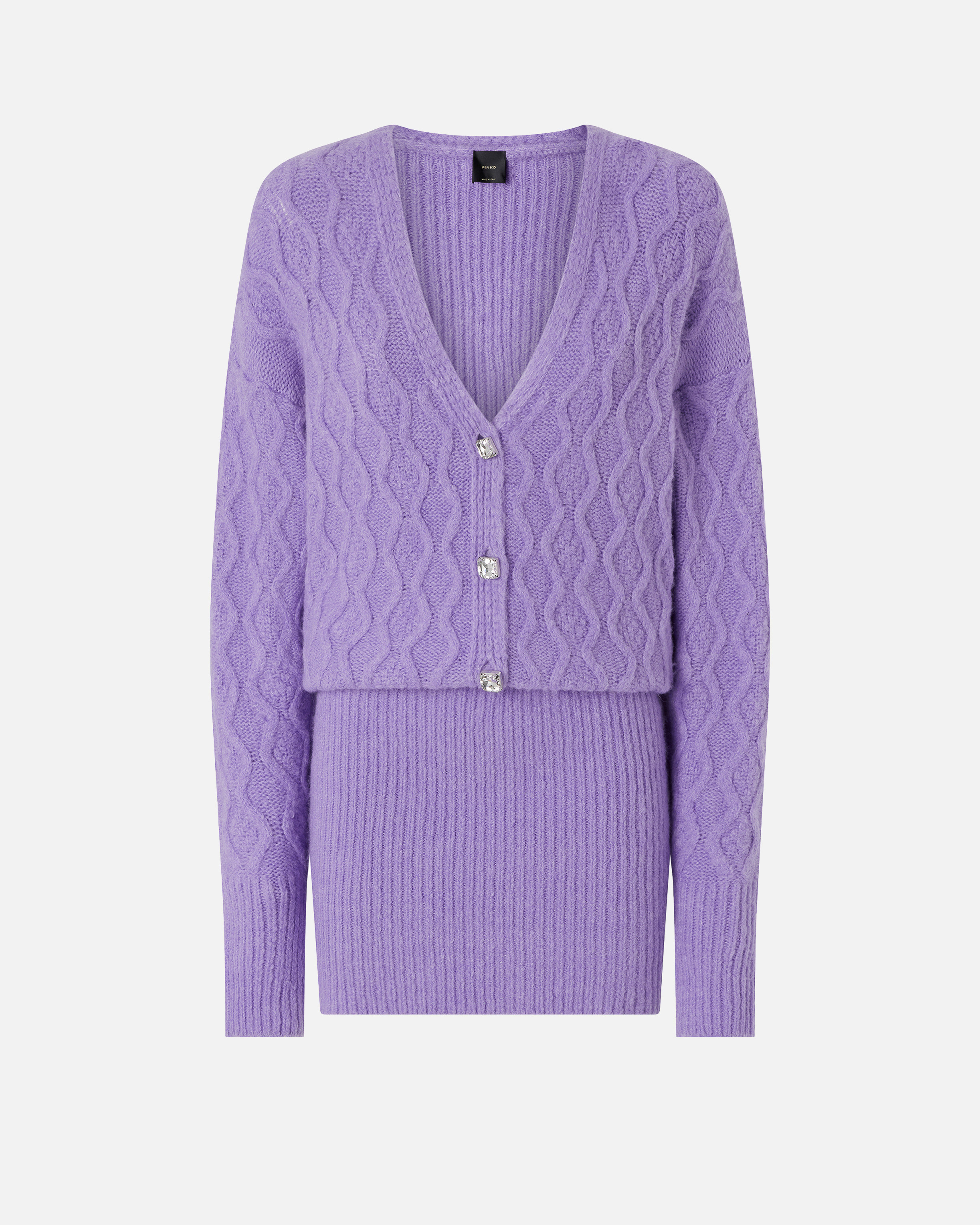 Pinko Knit Mini Dress With Cable Stitch And Jewel Buttons In Pink