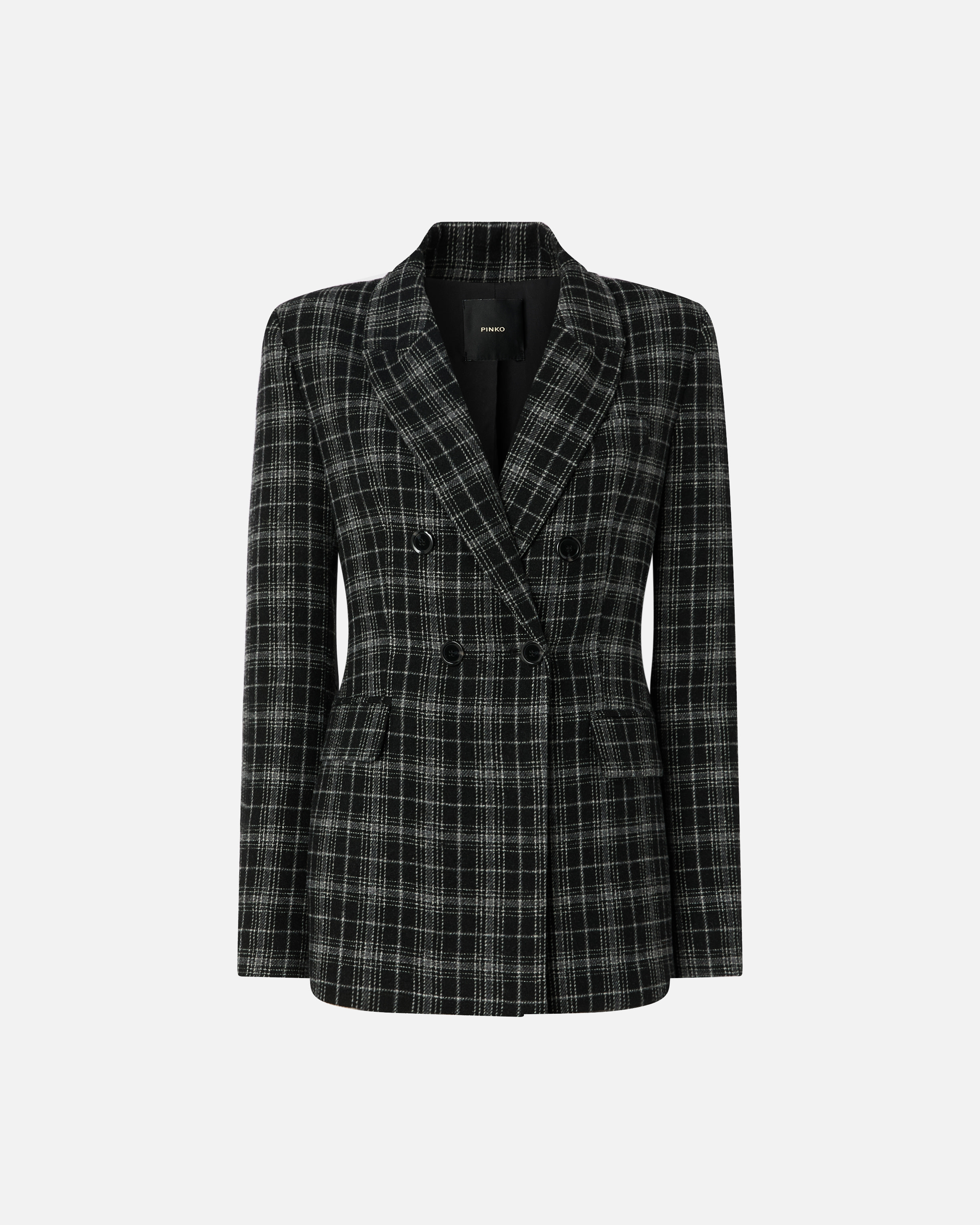 Pinko Yarn-dyed Check Double-breasted Jacket In Gray