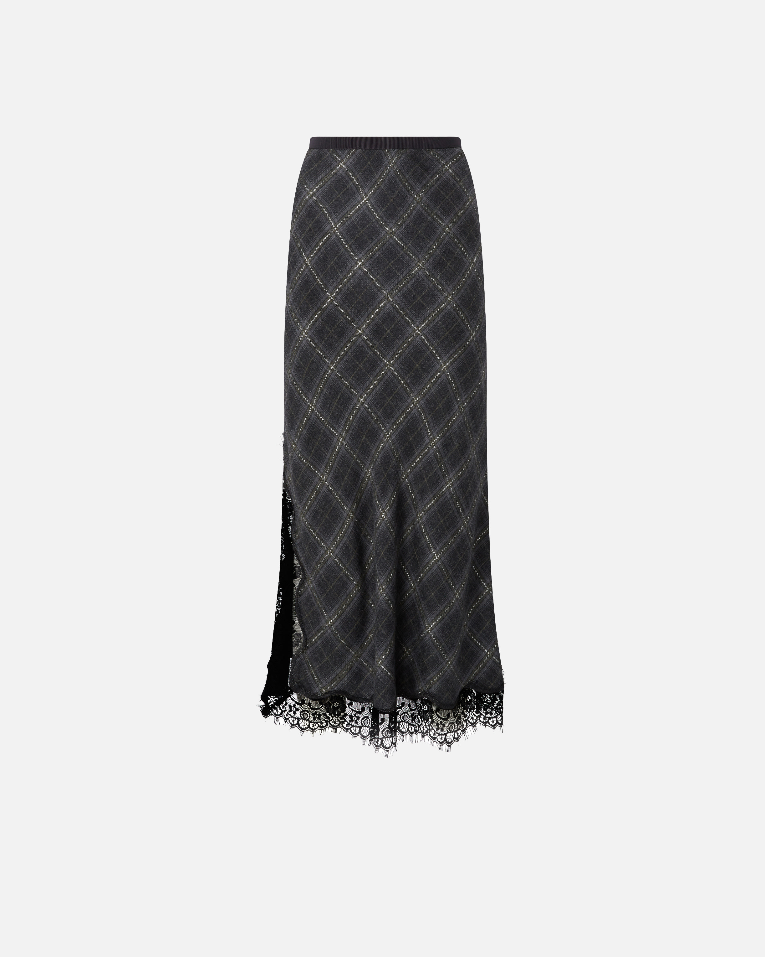Pinko Lace-trimmed Checked Midi Skirt In Black