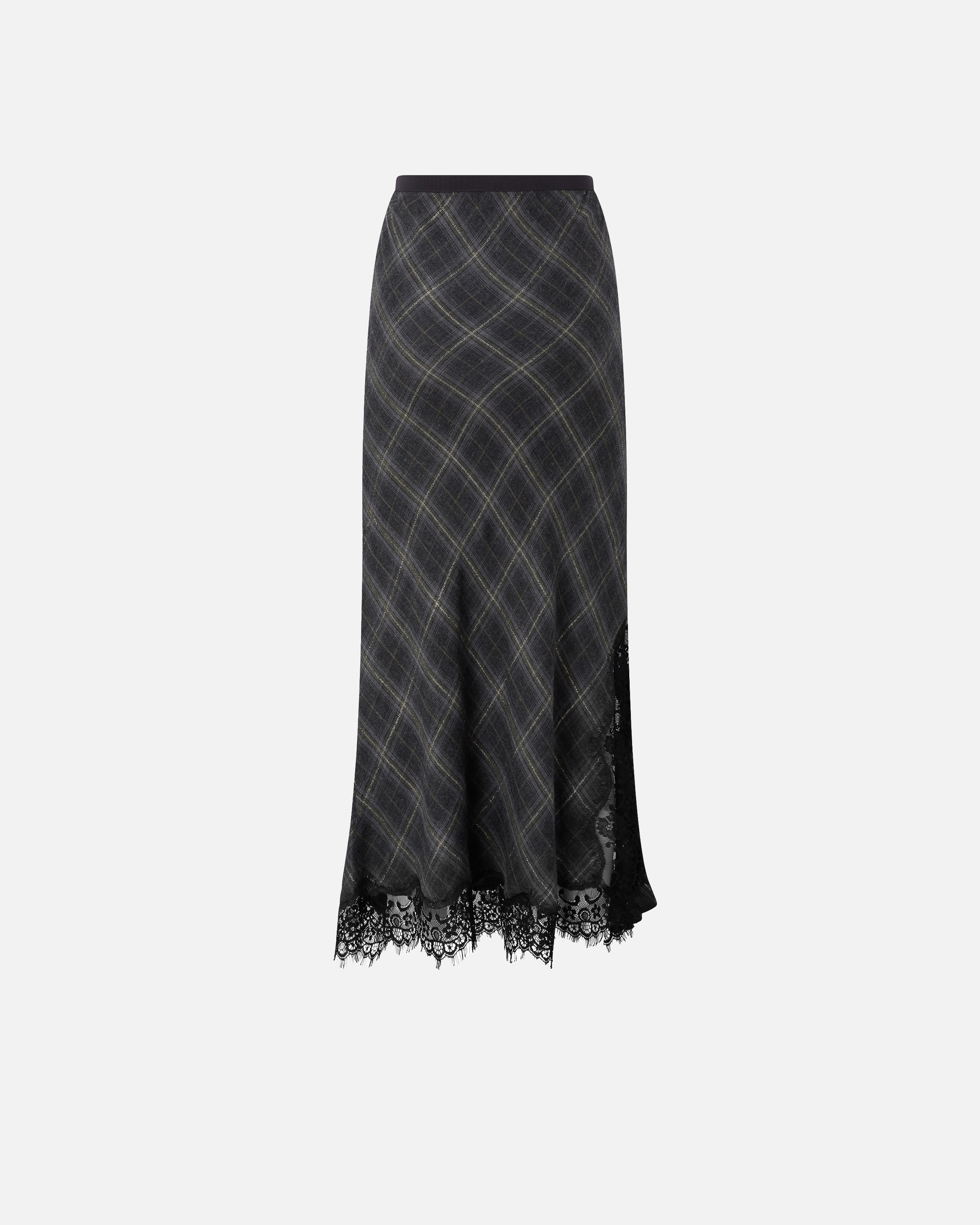Pinko Lace-trimmed Checked Midi Skirt In Black