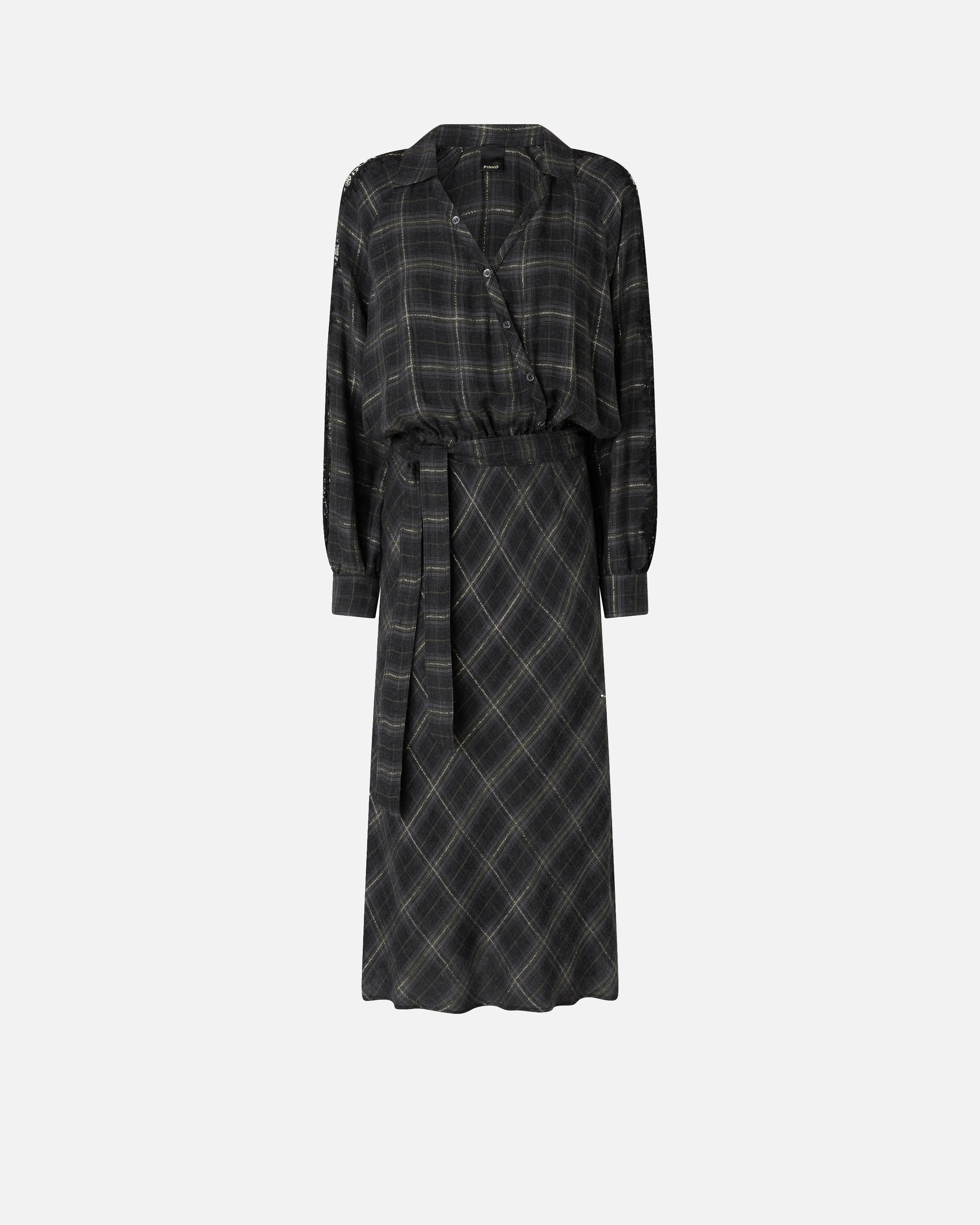 Pinko Lace-insert Check Midi Dress In Multi