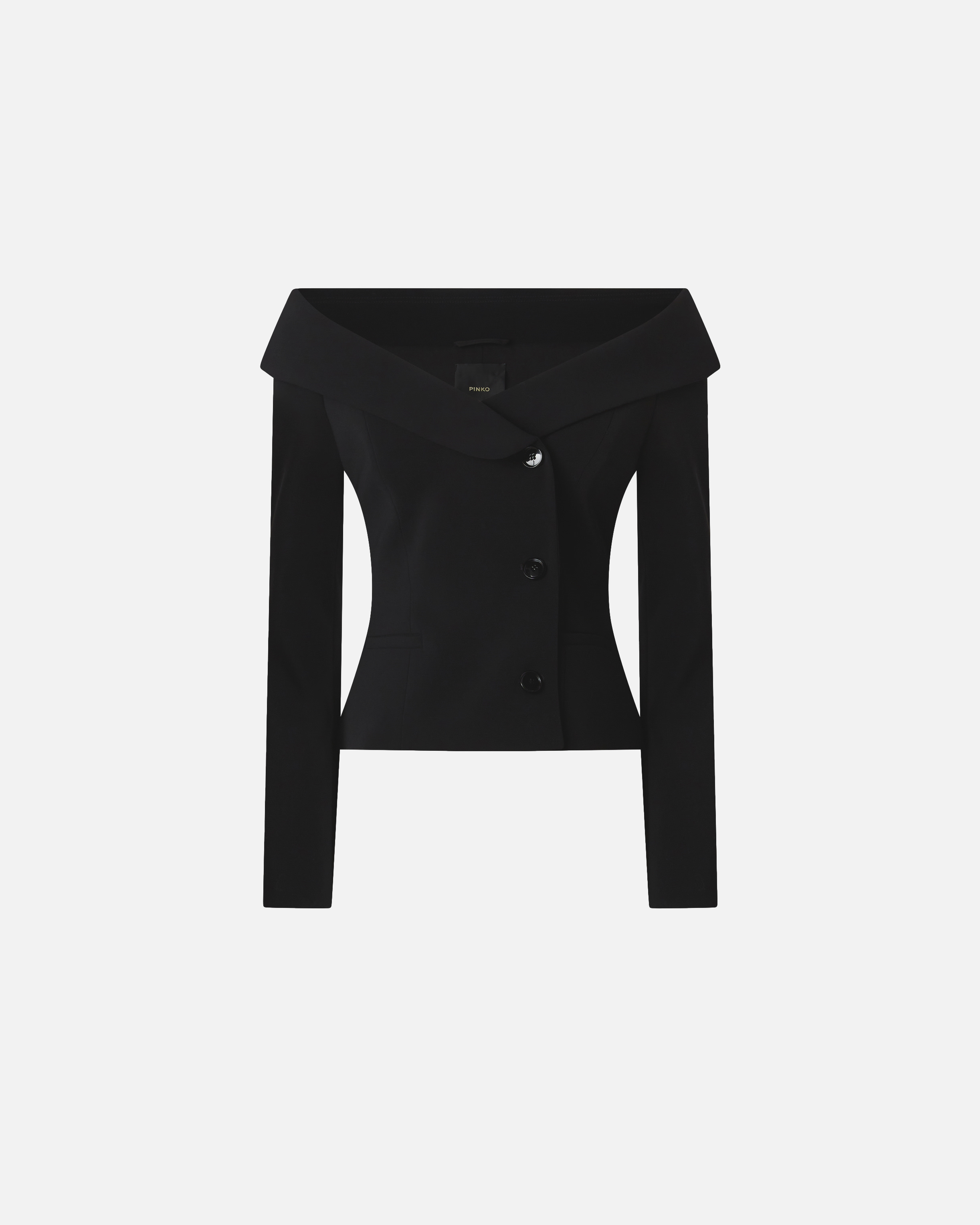 Pinko Off-the-shoulder Black Jacket With Folded Neckline In Black