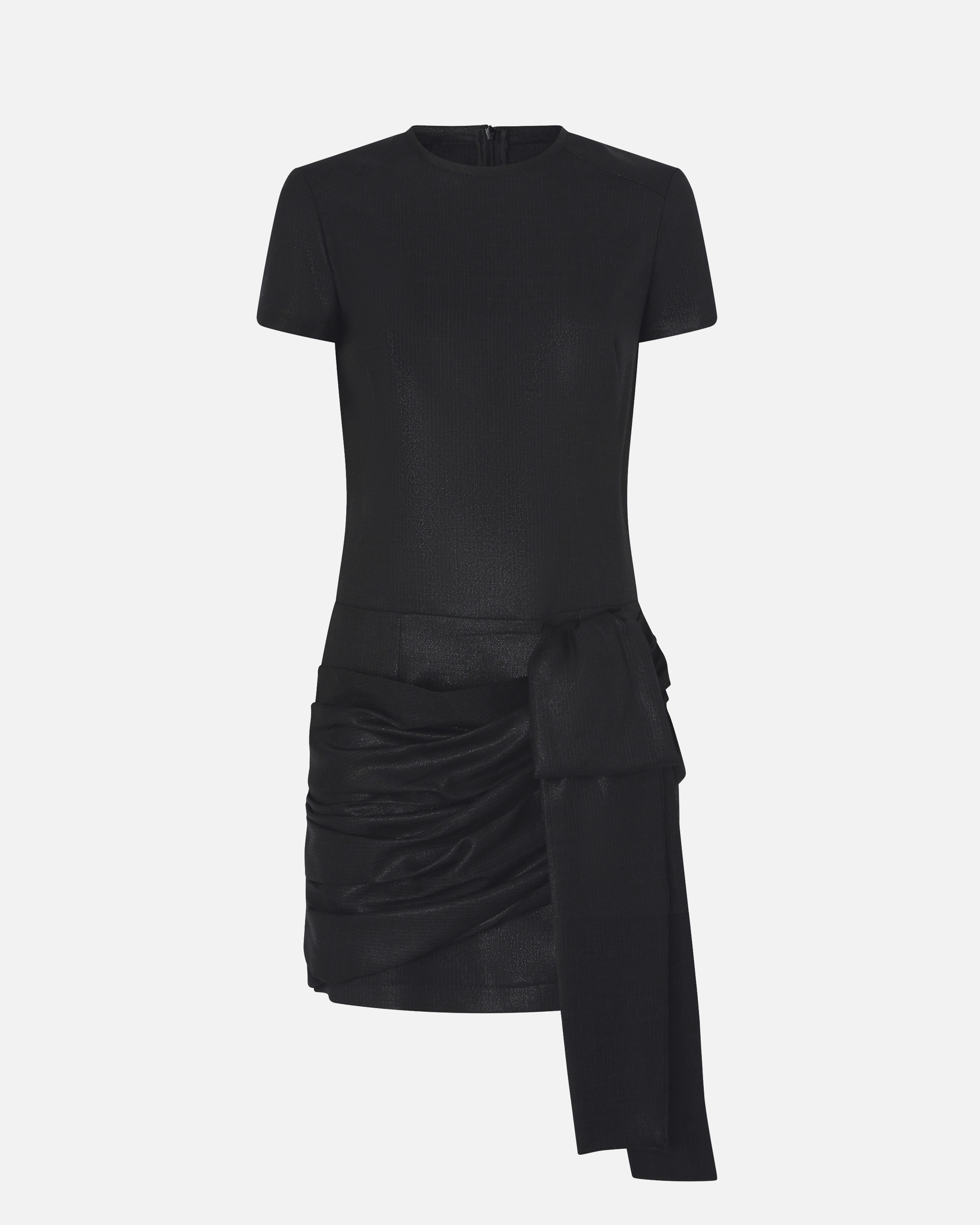 Pinko Short Pinstriped Dress With Draping In Black
