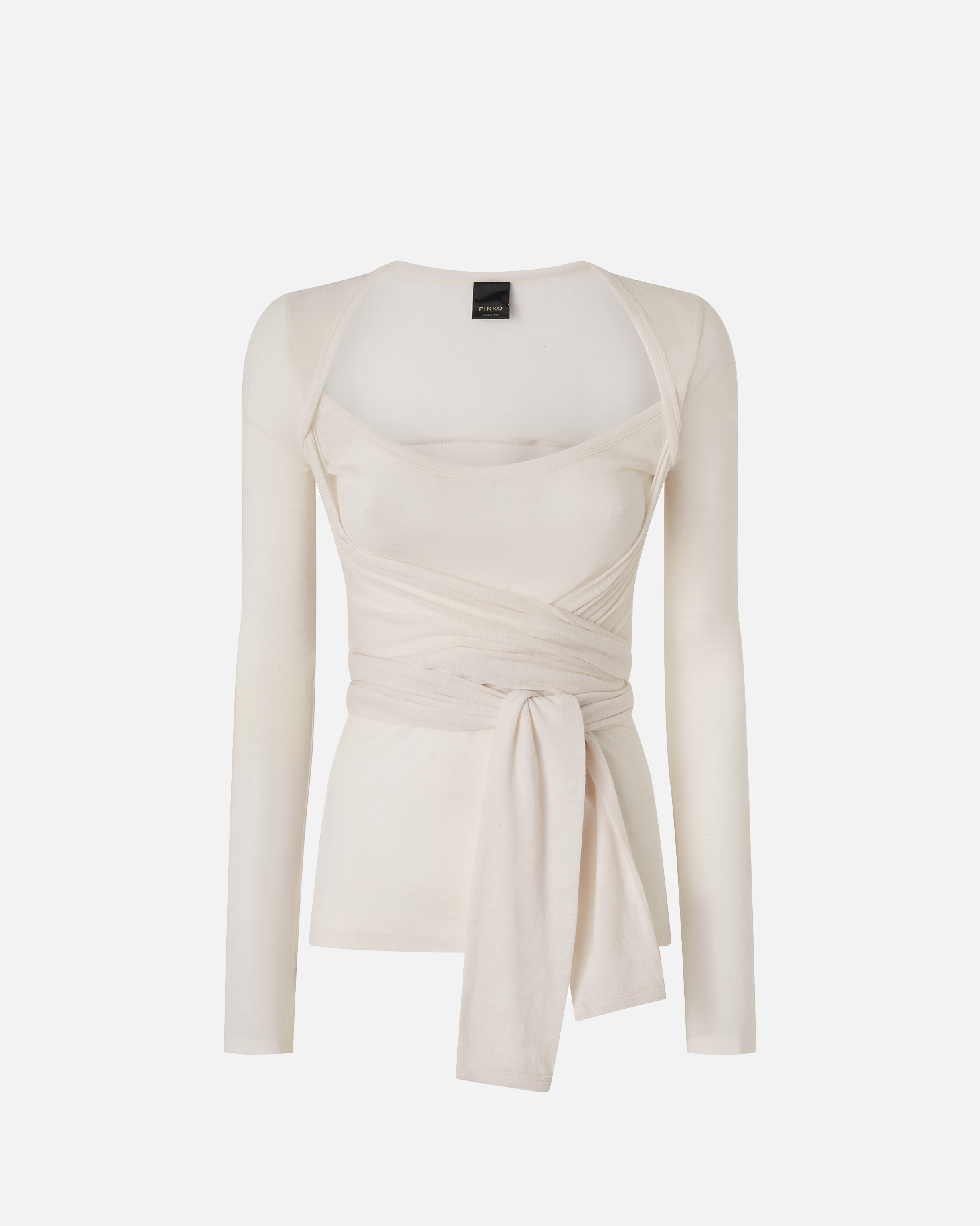 Лонгслив из смесовой шерсти с завязками - БЕЛЫЙ - large