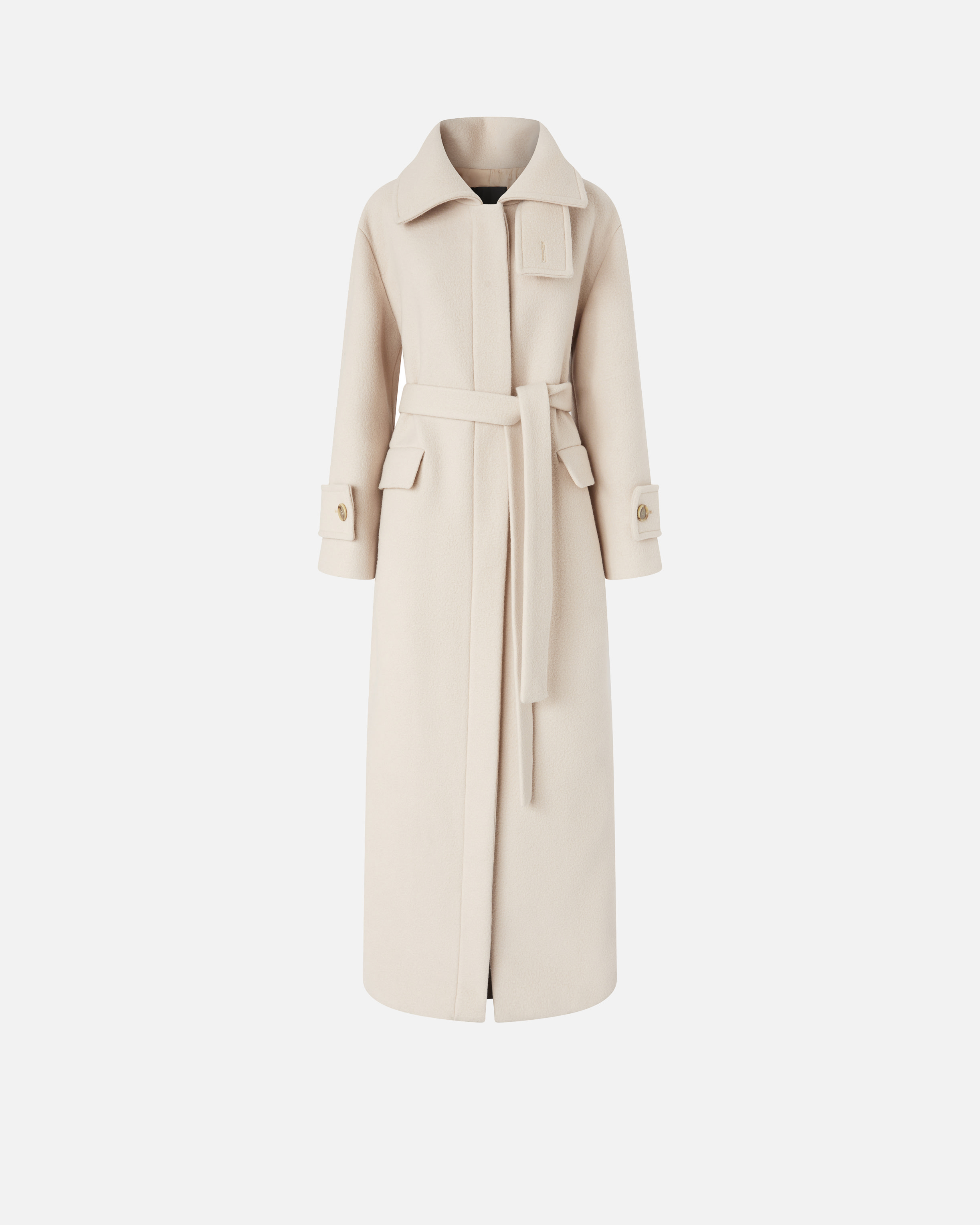 Pinko Long Cloth Coat With Belt In Gray