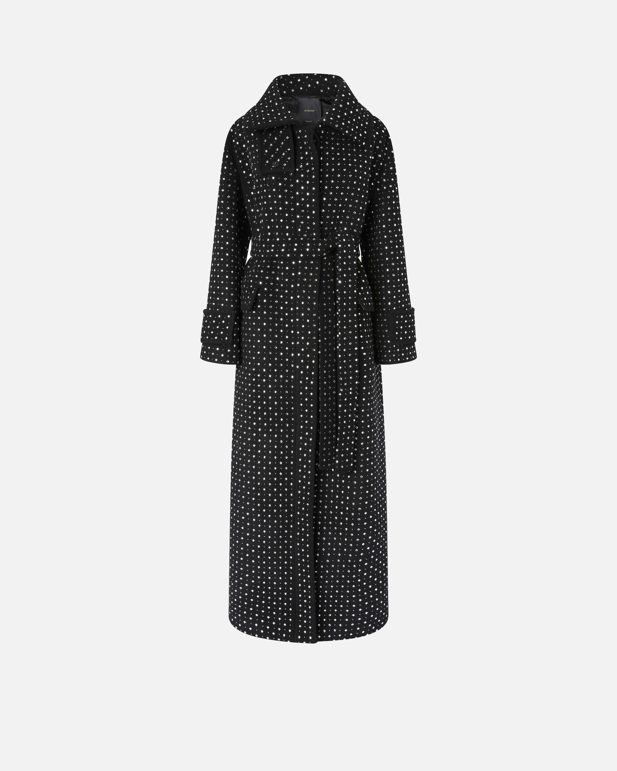 Pinko Trench Coat With Rhinestones And Studs In Black