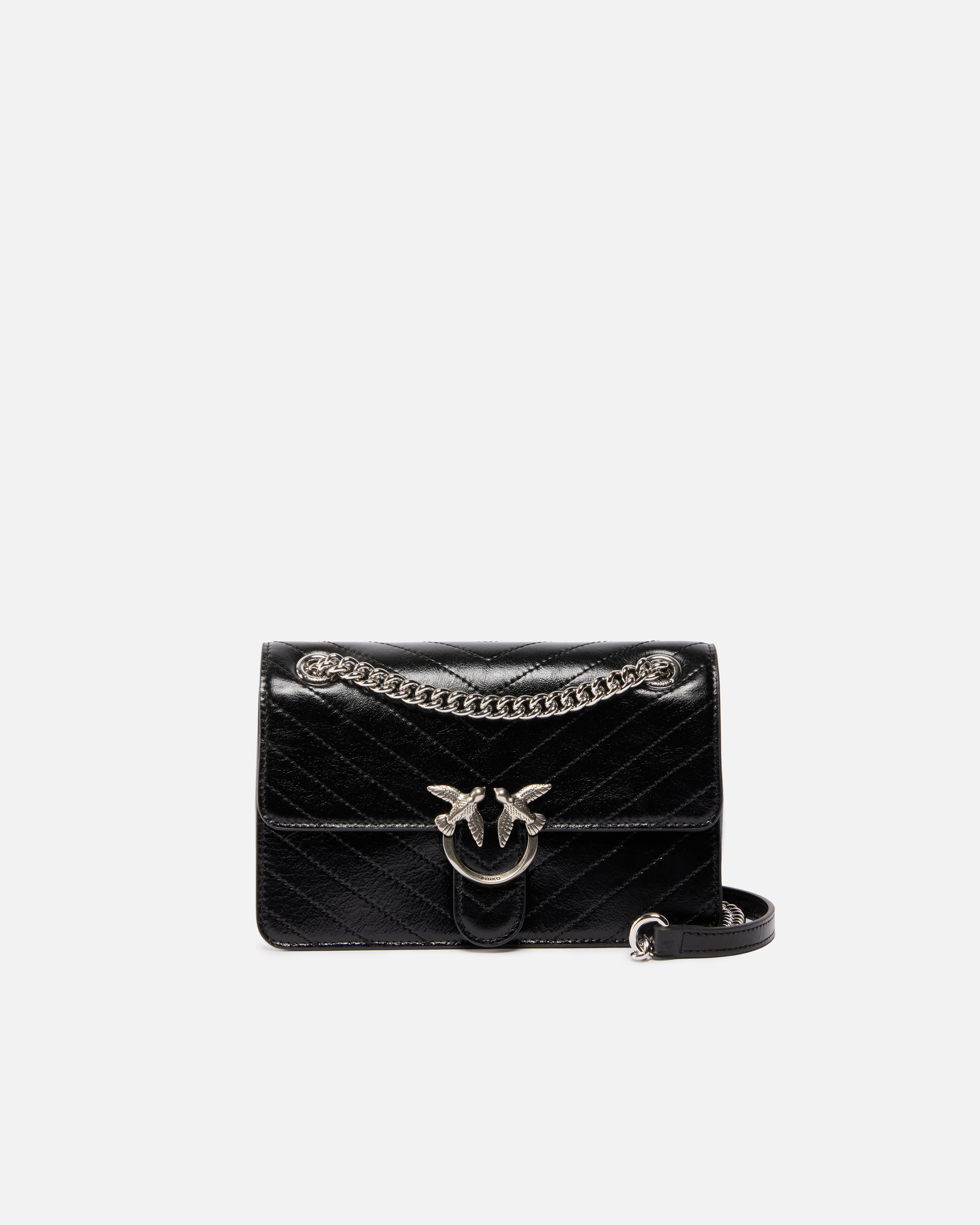Pinko Mini Bag In Wrinkled Calfskin With Chevron Pattern