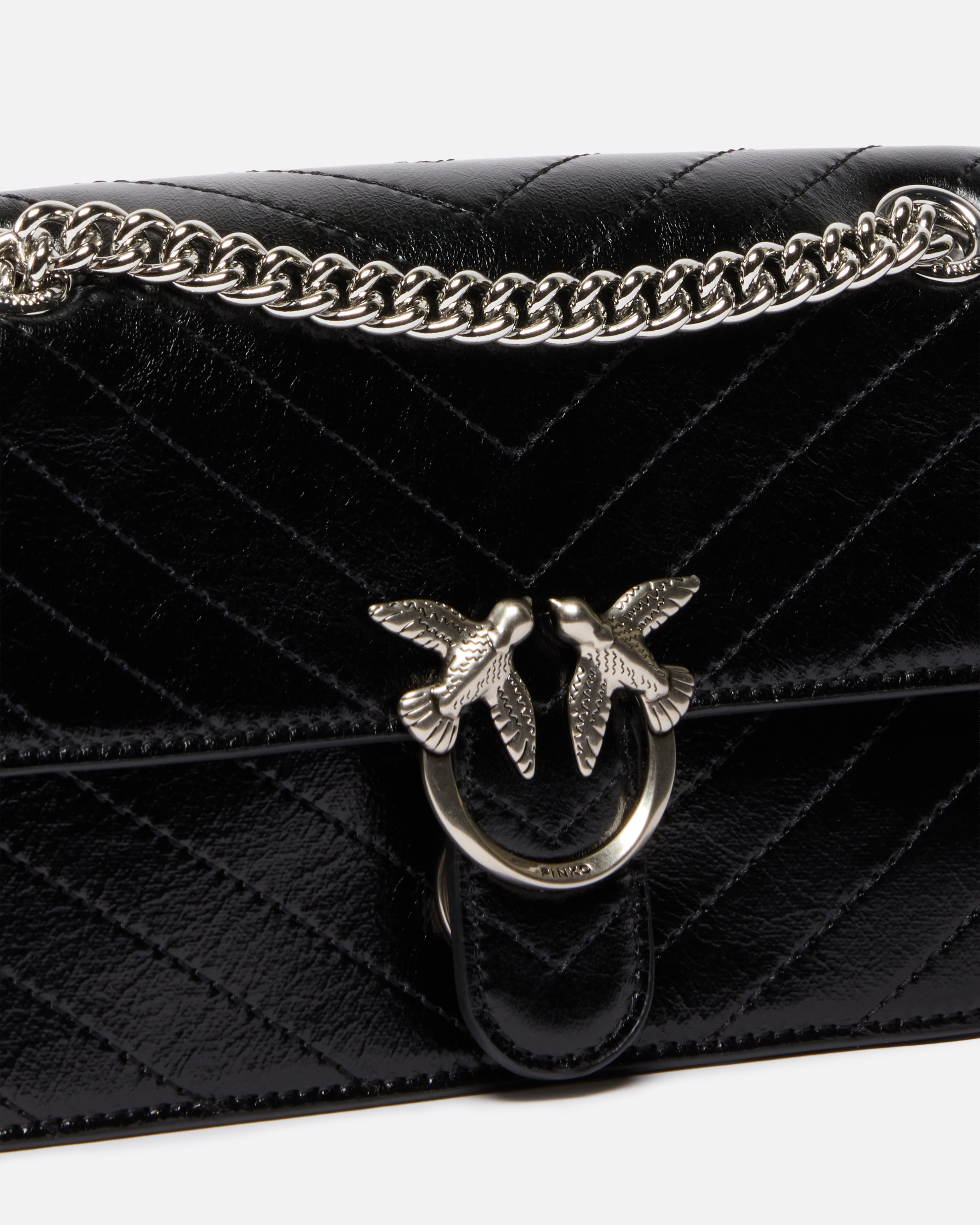 Pinko Mini Bag In Wrinkled Calfskin With Chevron Pattern
