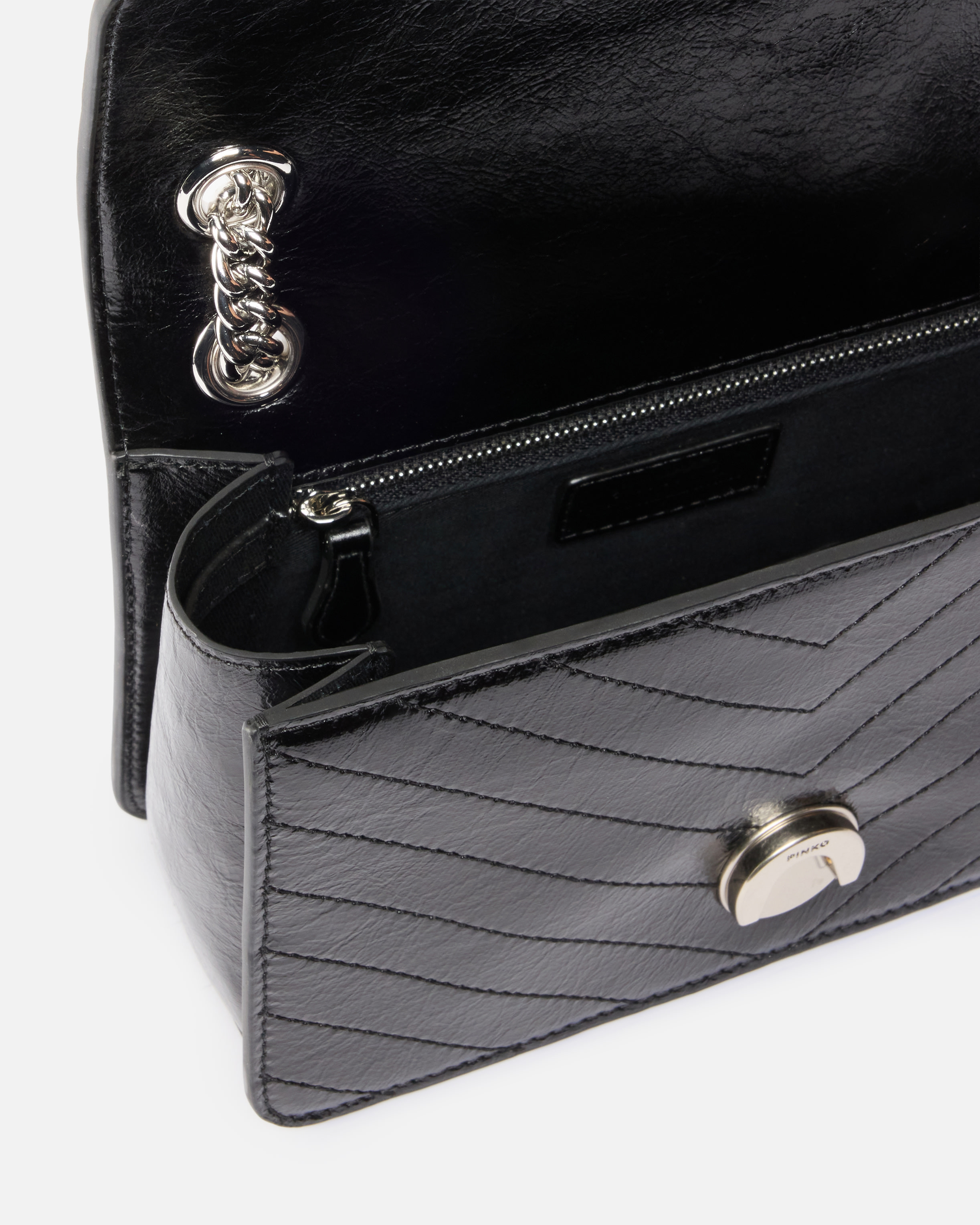 Pinko Mini Bag In Wrinkled Calfskin With Chevron Pattern
