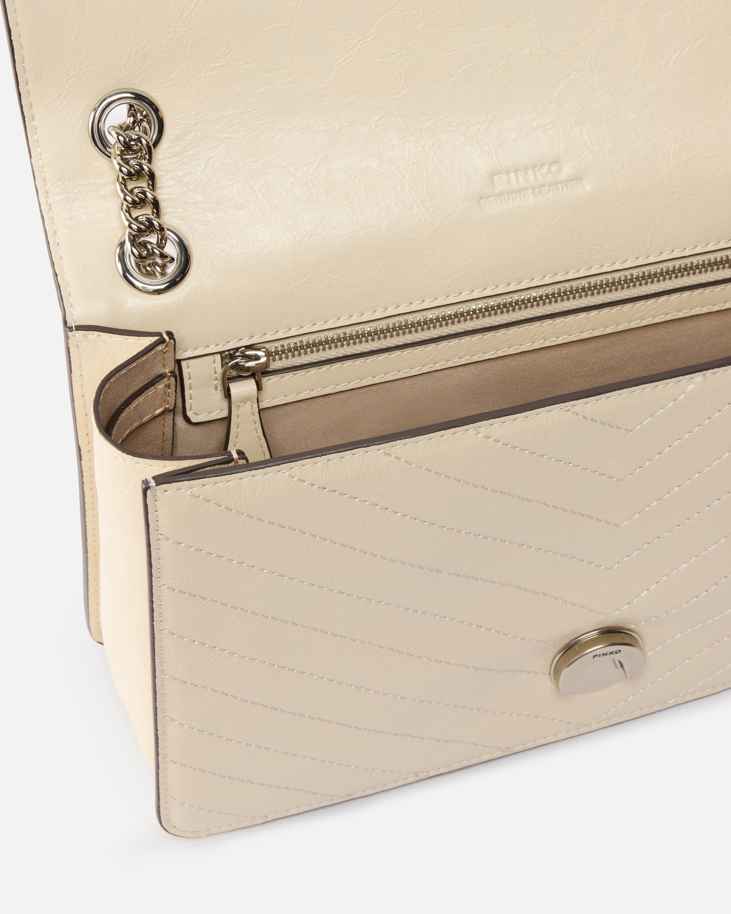 Pinko Shoulder Bag In Wrinkled Calfskin With Contrasting Trim