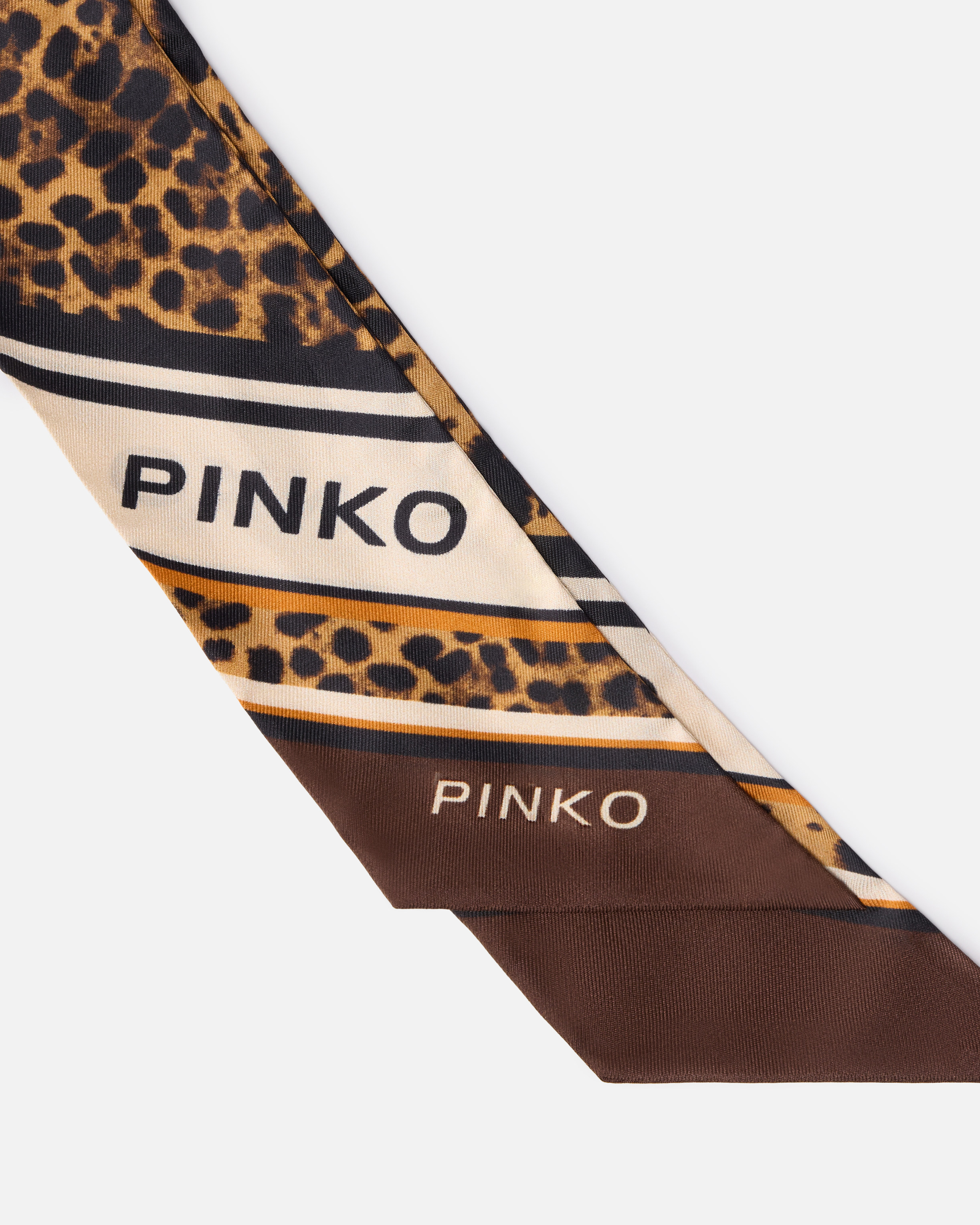 Pinko Thin Leopard Twill Scarf In Brown