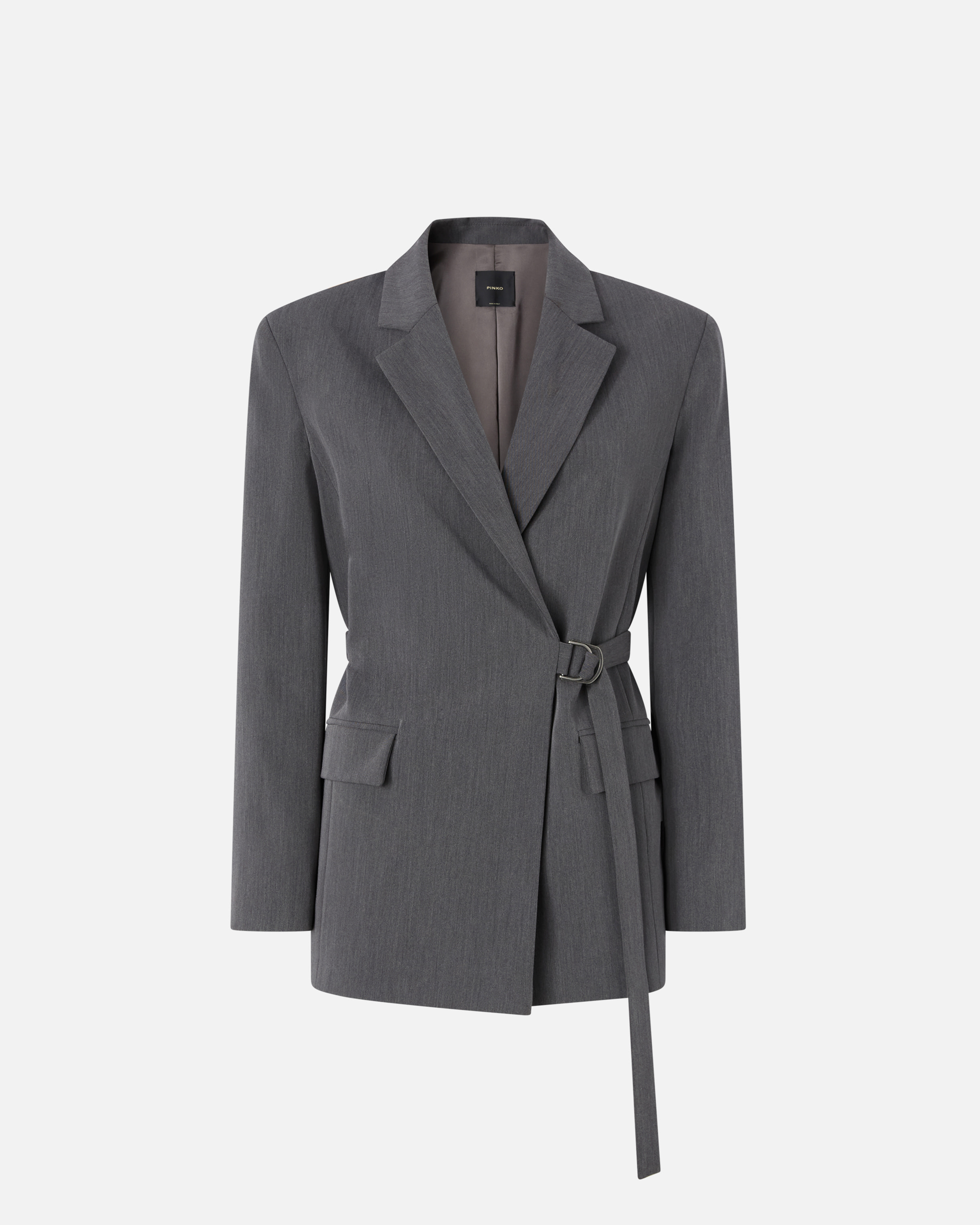 Pinko Grey Cool Wool Blazer With Belt In Gray