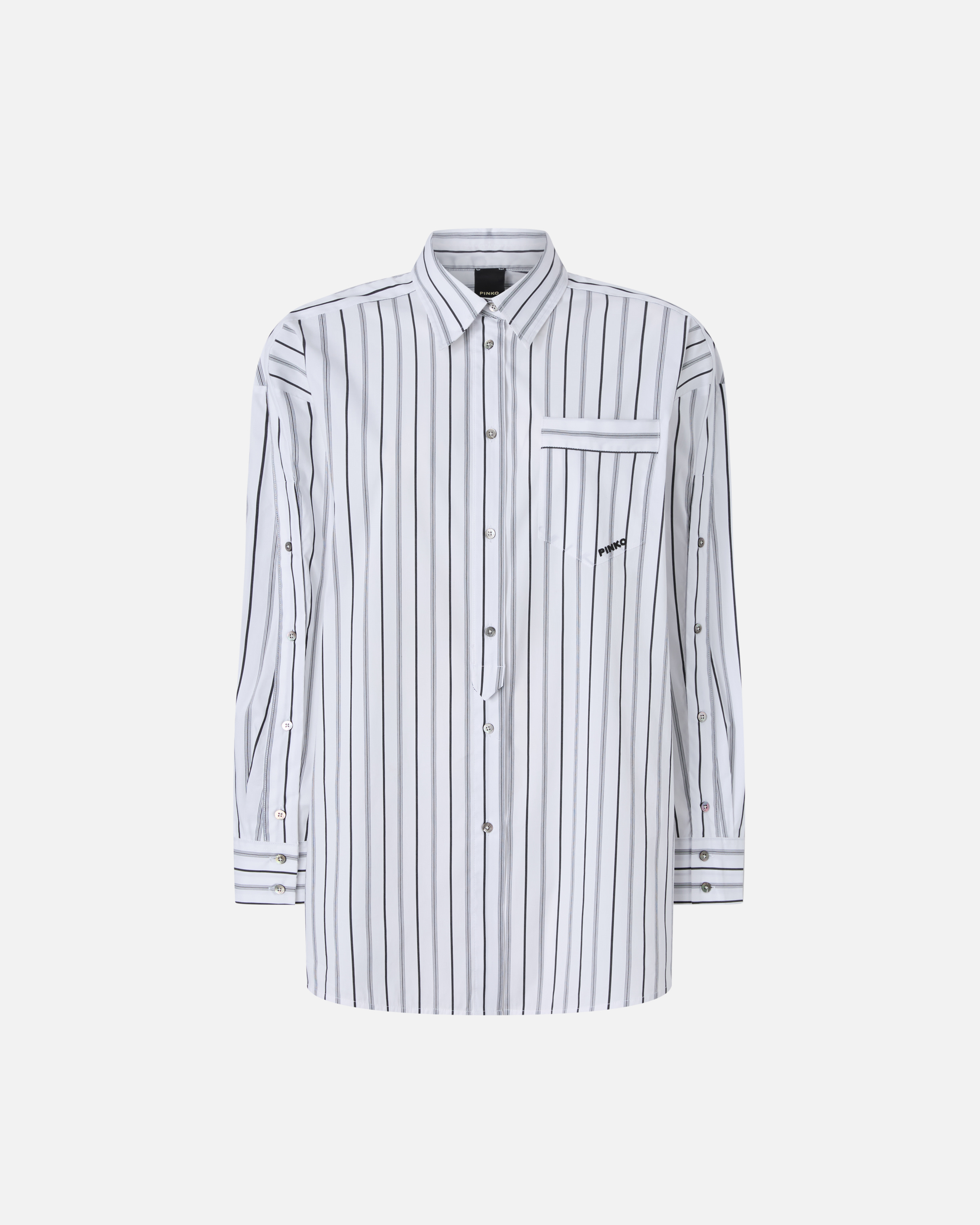 Pinko Striped Shirt With Contrasting Breast Pocket In White