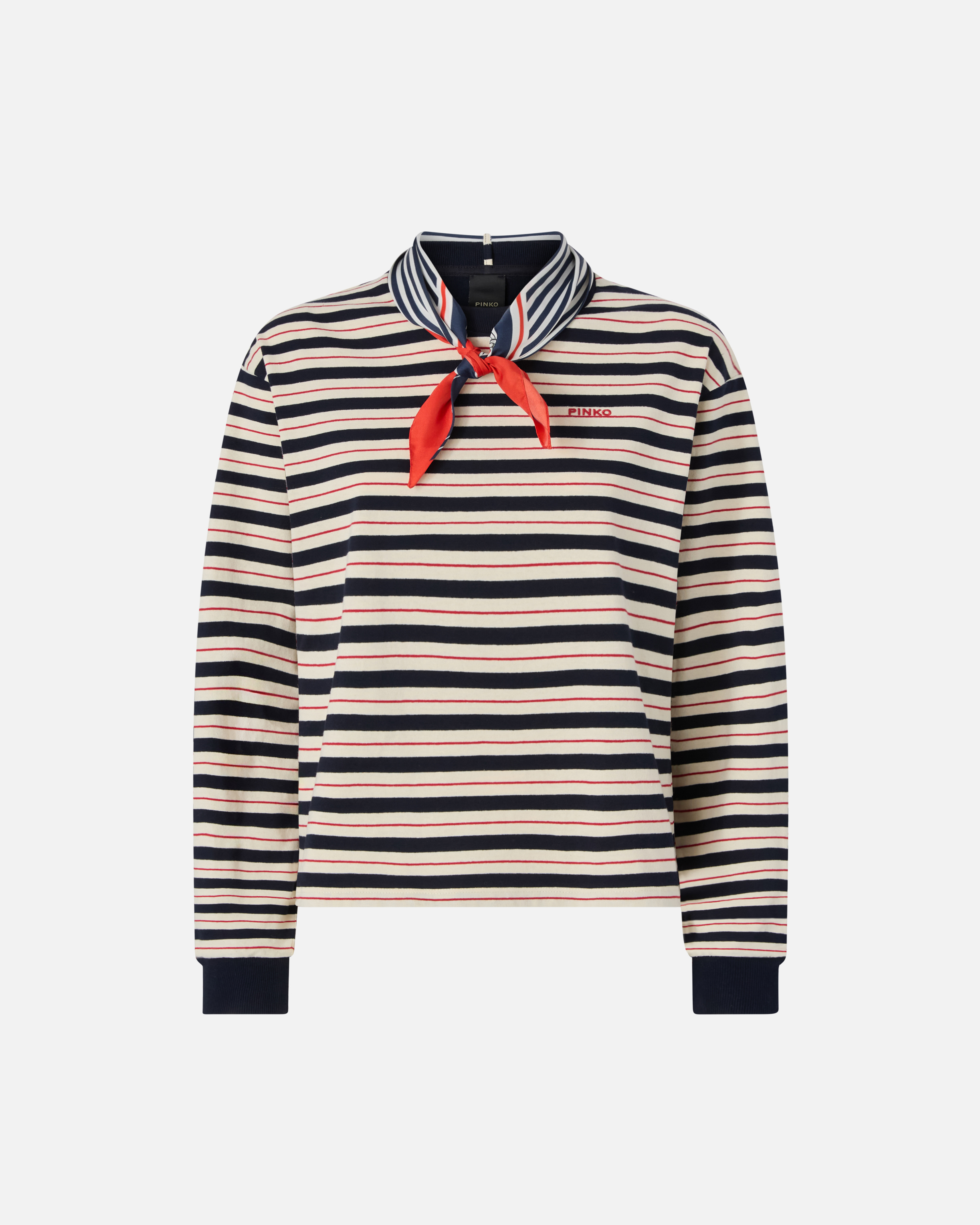 Multicolor striped sweater with embroidered detail - Blau, Mehrfarbig, Rot, Weiß - large