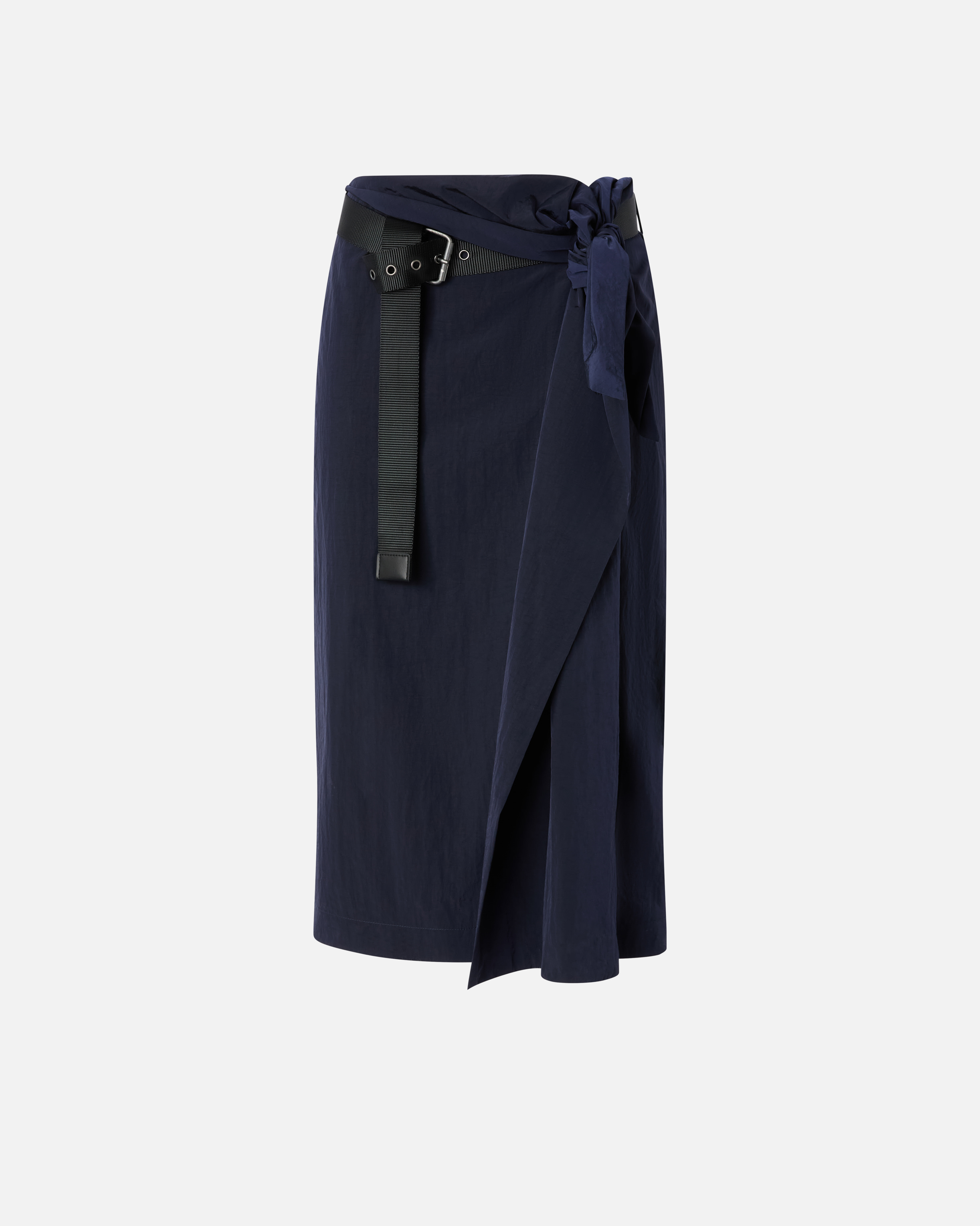 Short asymmetrical skirt in technical fabric with belt 4