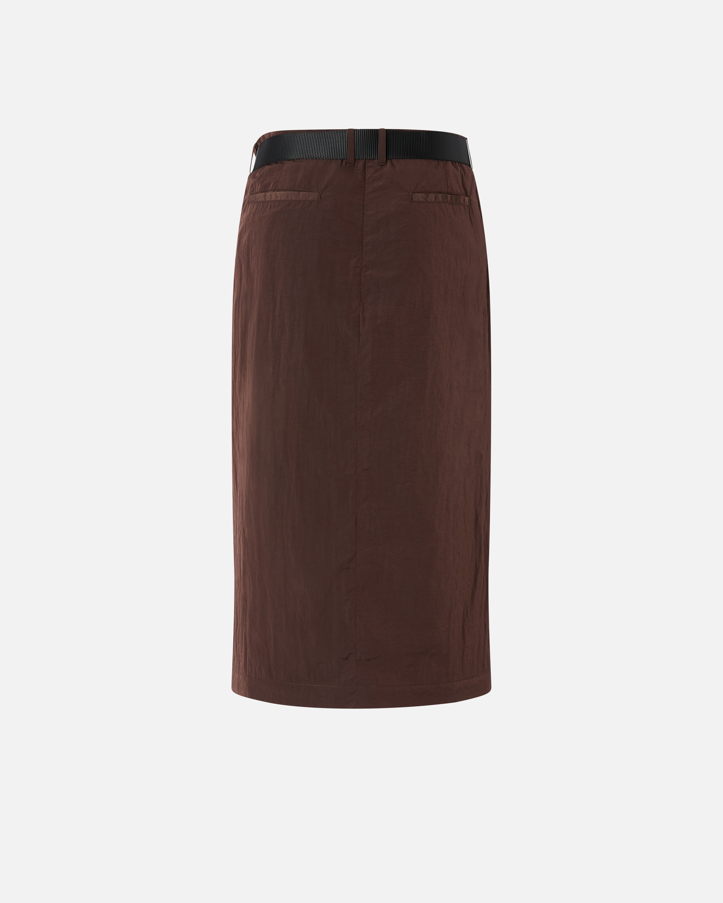 Pinko Short Asymmetrical Skirt In Technical Fabric With Belt In Brown