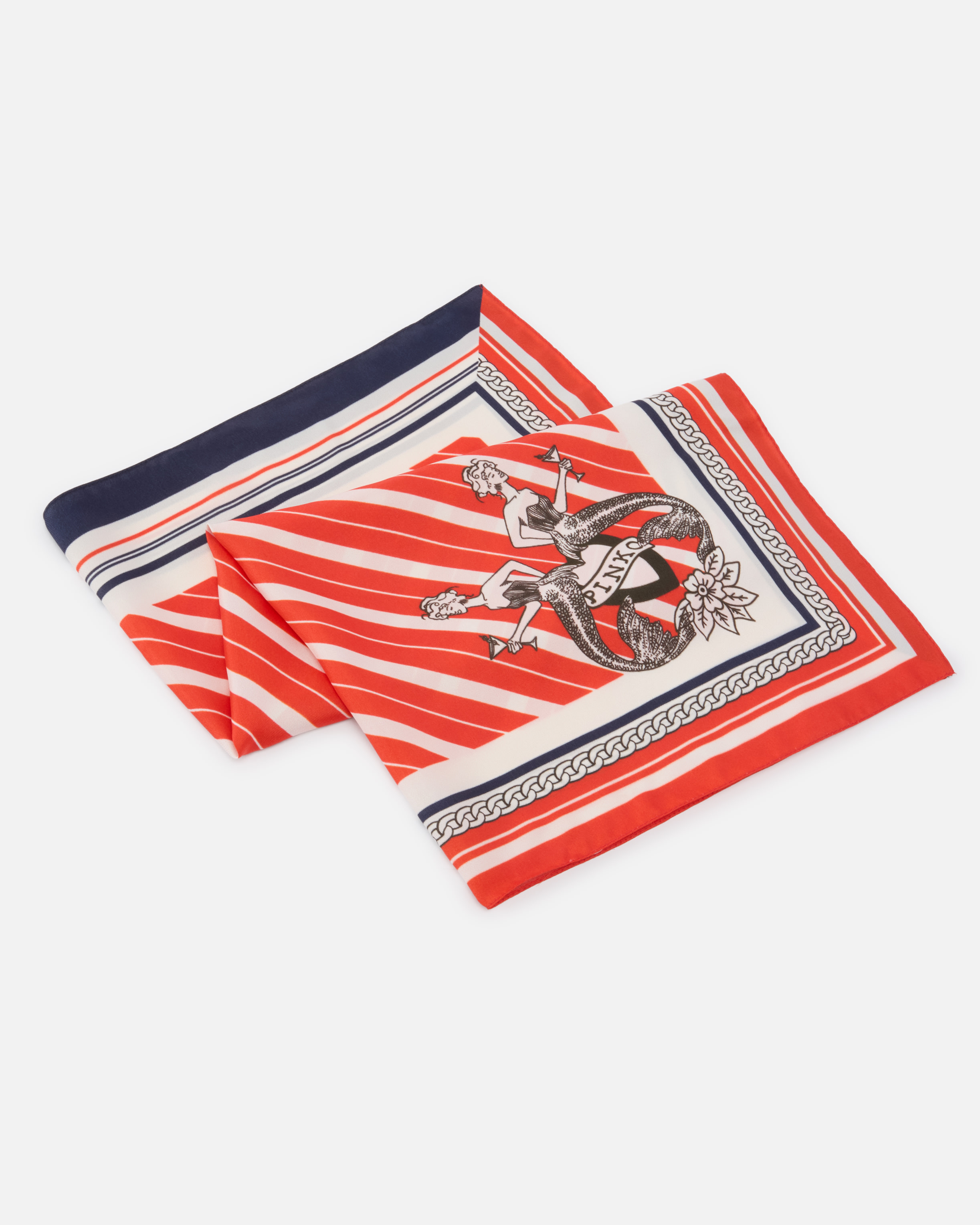 Pinko Marinière Print Twill Scarf In Orange