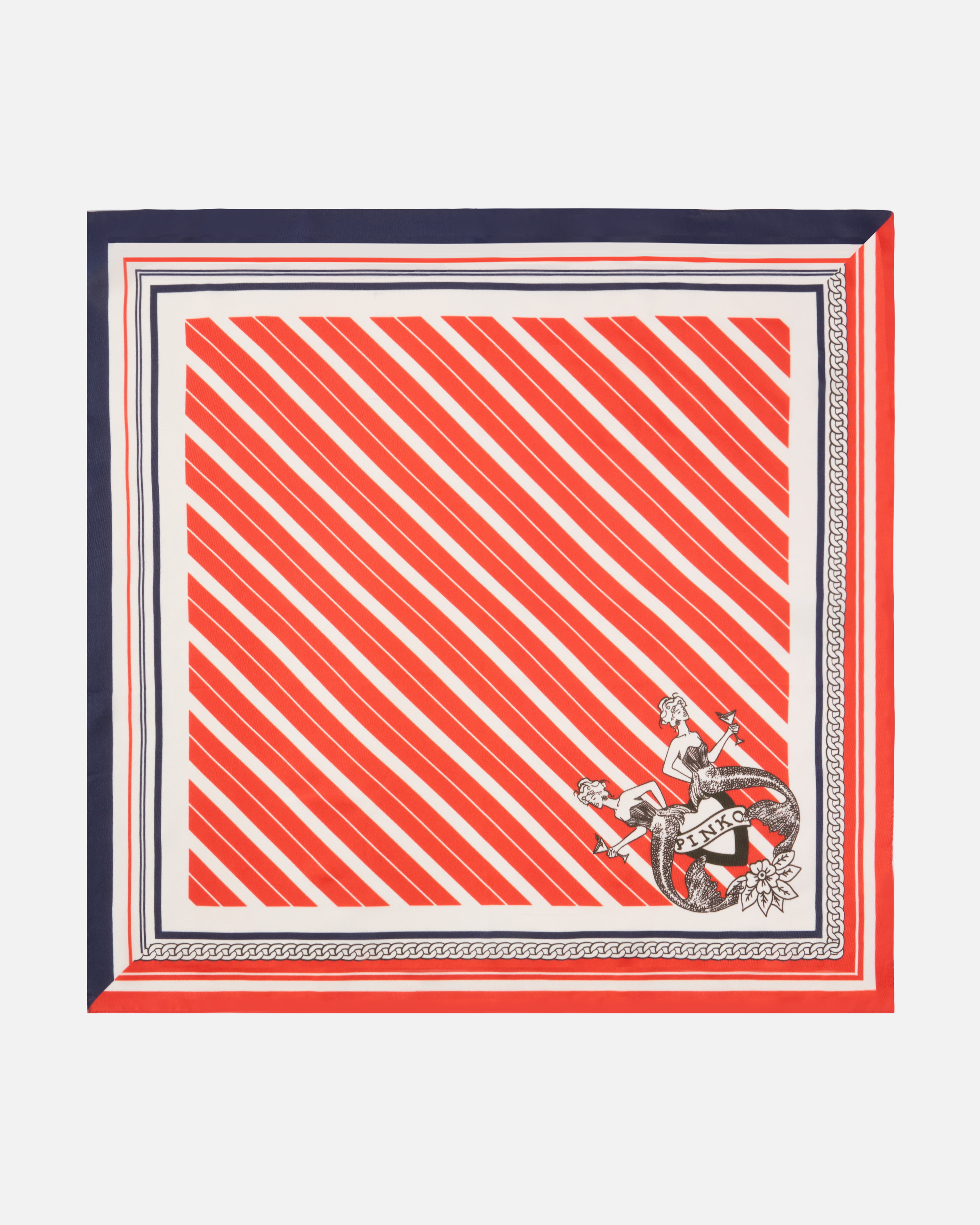 Pinko Marinière Print Twill Scarf In Orange