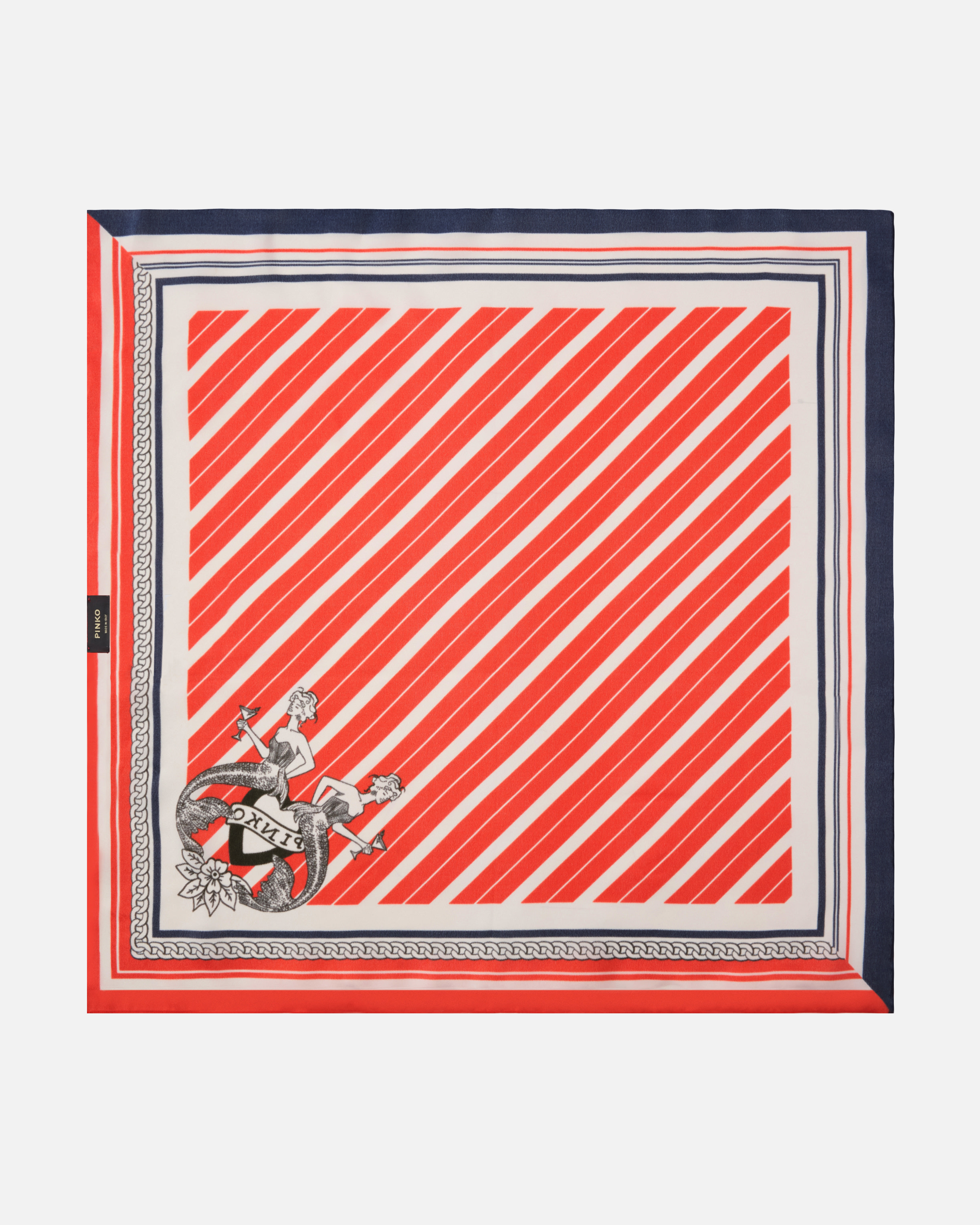 Pinko Marinière Print Twill Scarf In Orange