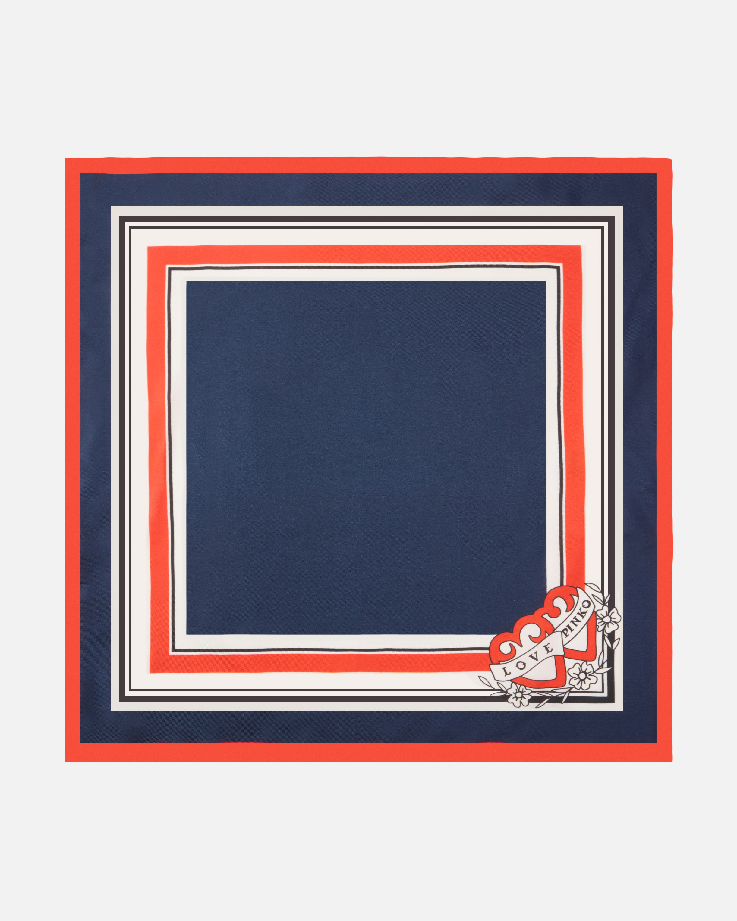 Marinière print silk twill scarf with decorative heart - СИНИЙ, МНОГОЦВЕТНЫЙ, КРАСНЫЙ, БЕЛЫЙ - large