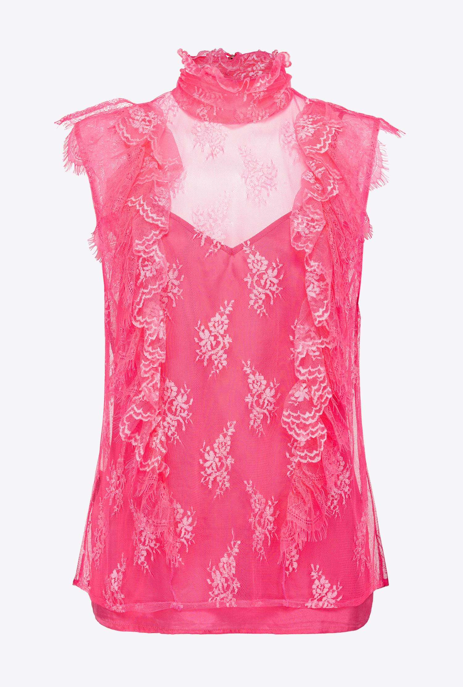 蕾丝高领上衣 - 洋红色 - large | pinko