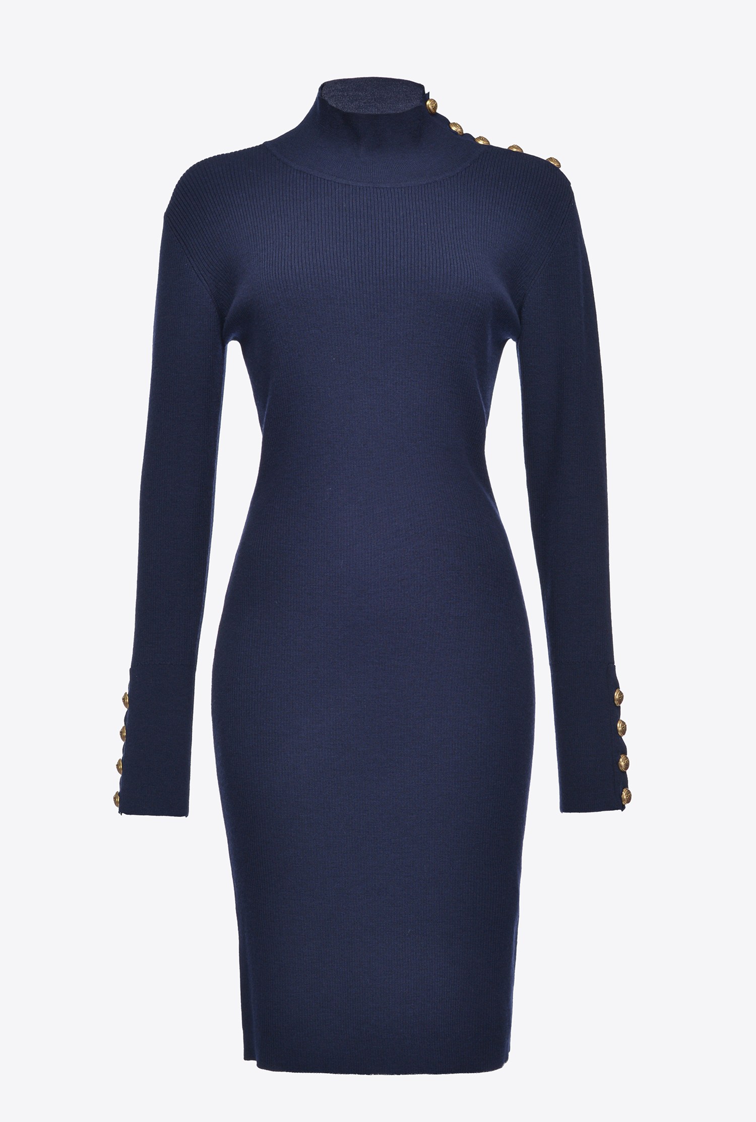 镀金色纽扣铅笔形连衣裙 - 蓝色 - large | pinko