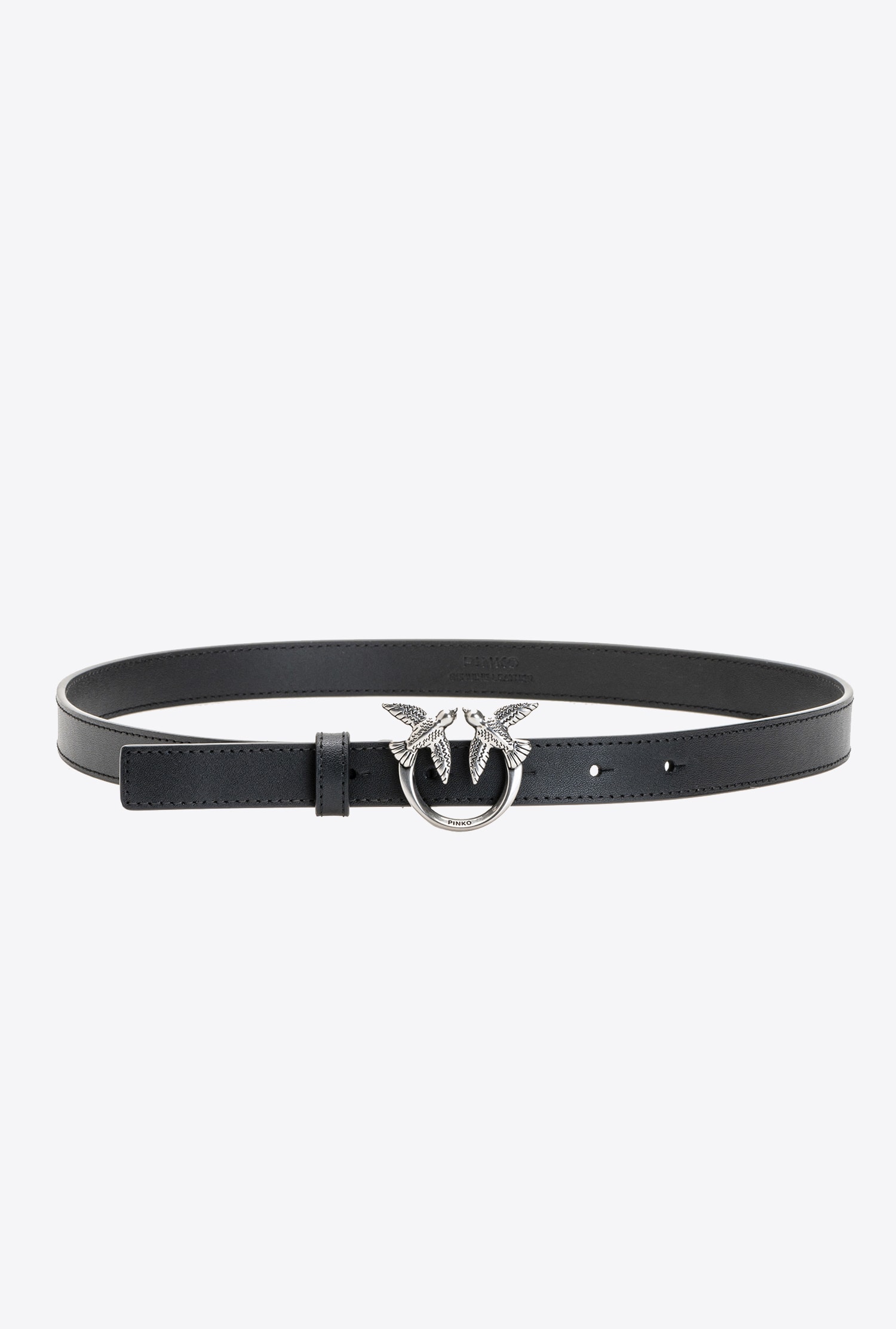 Pinko Fine Ceinture Love Birds En Cuir In Noir-vieil Argent