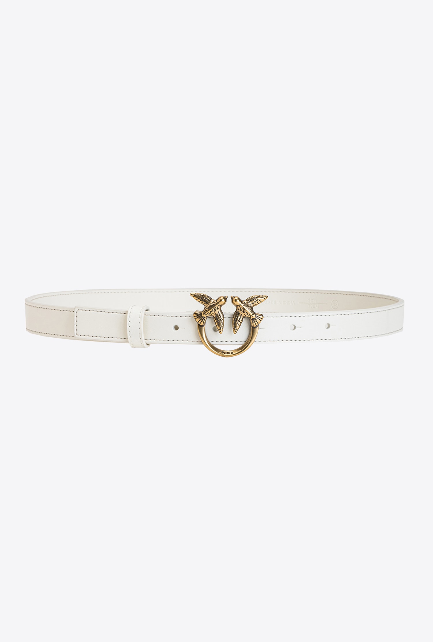 Pinko Fine Ceinture Love Birds En Cuir In White+white-antique Gold