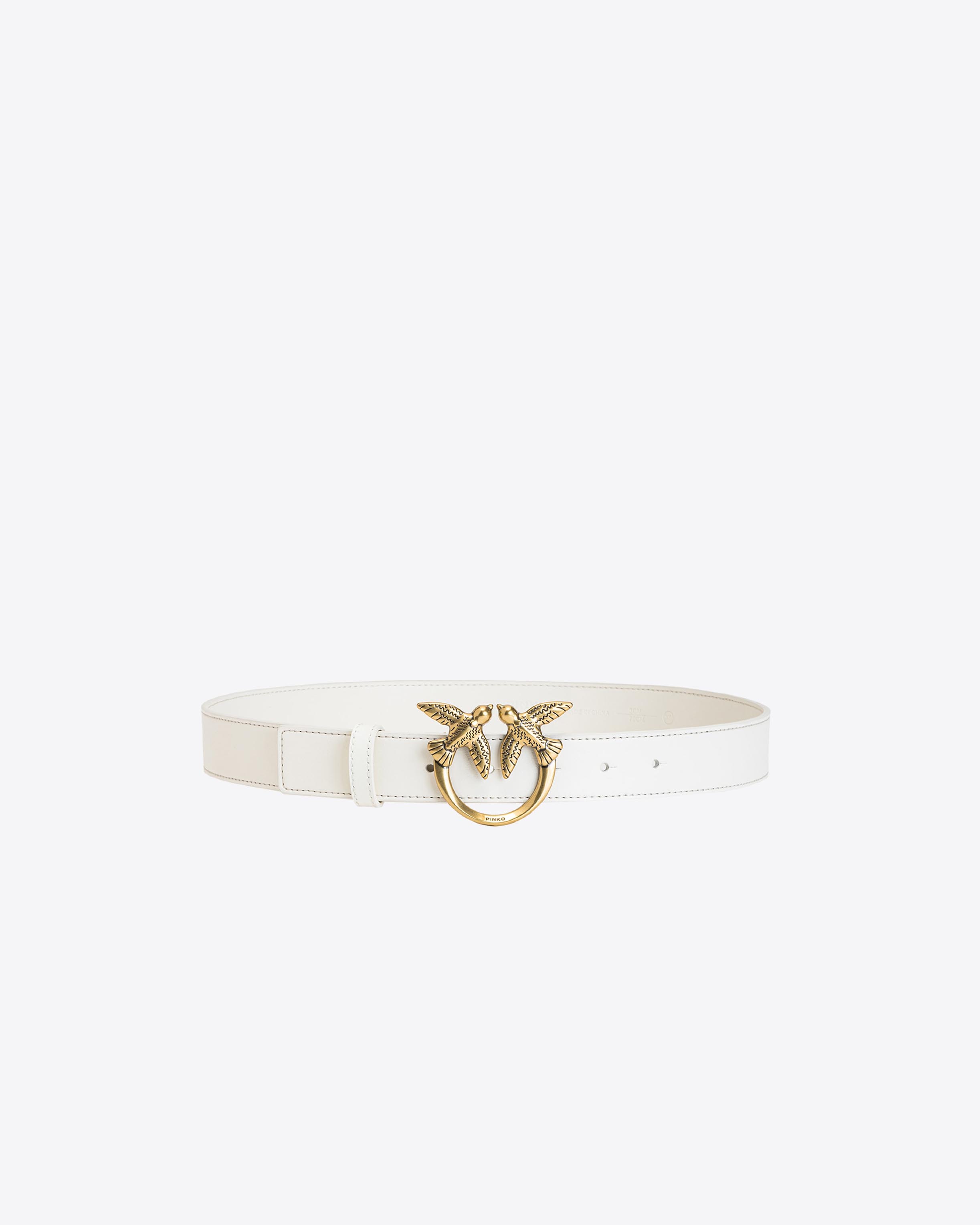 Pinko Ceinture Love Birds En Cuir In White+white-antique Gold