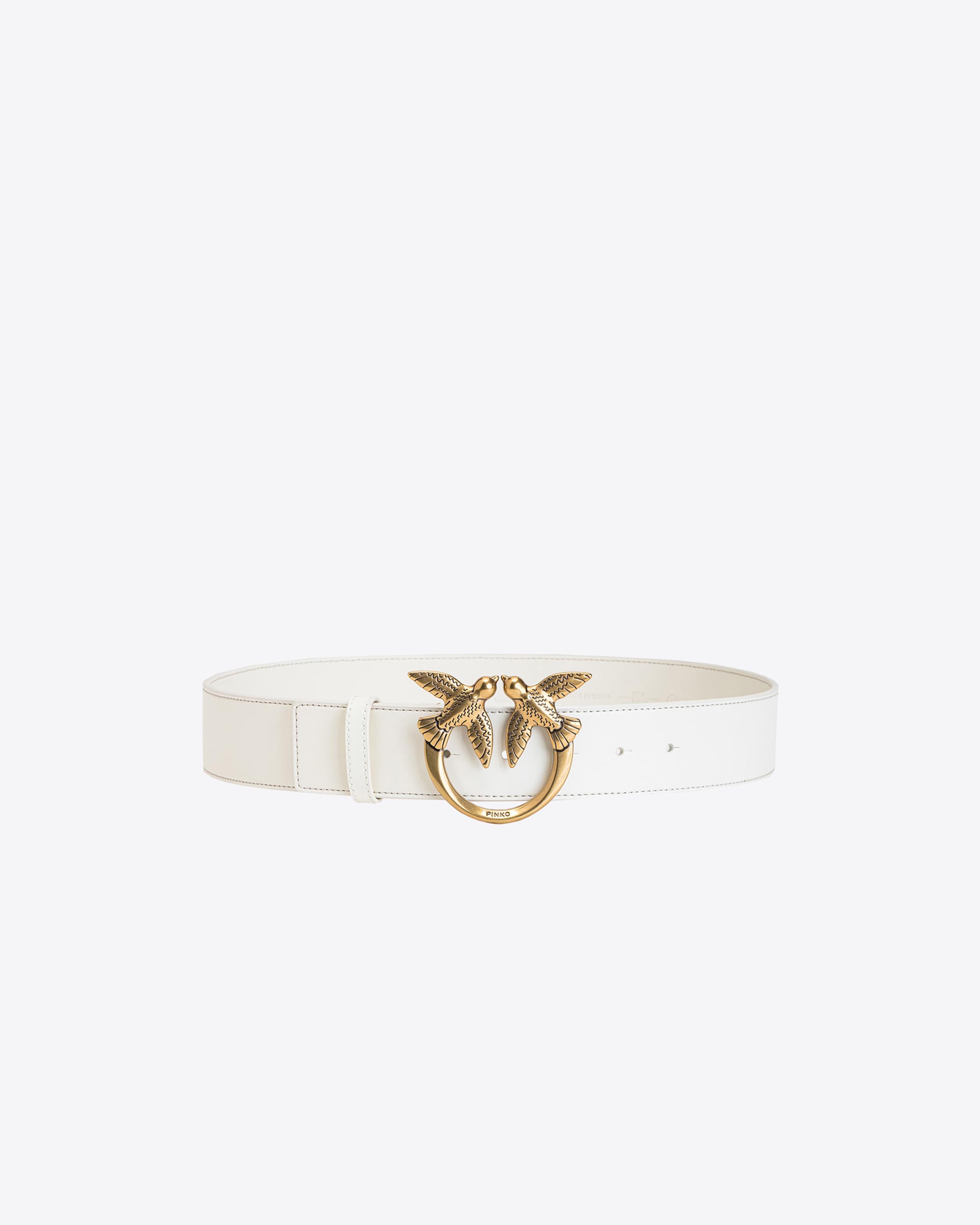 Pinko Ceinture Love Birds En Cuir In White+white-antique Gold