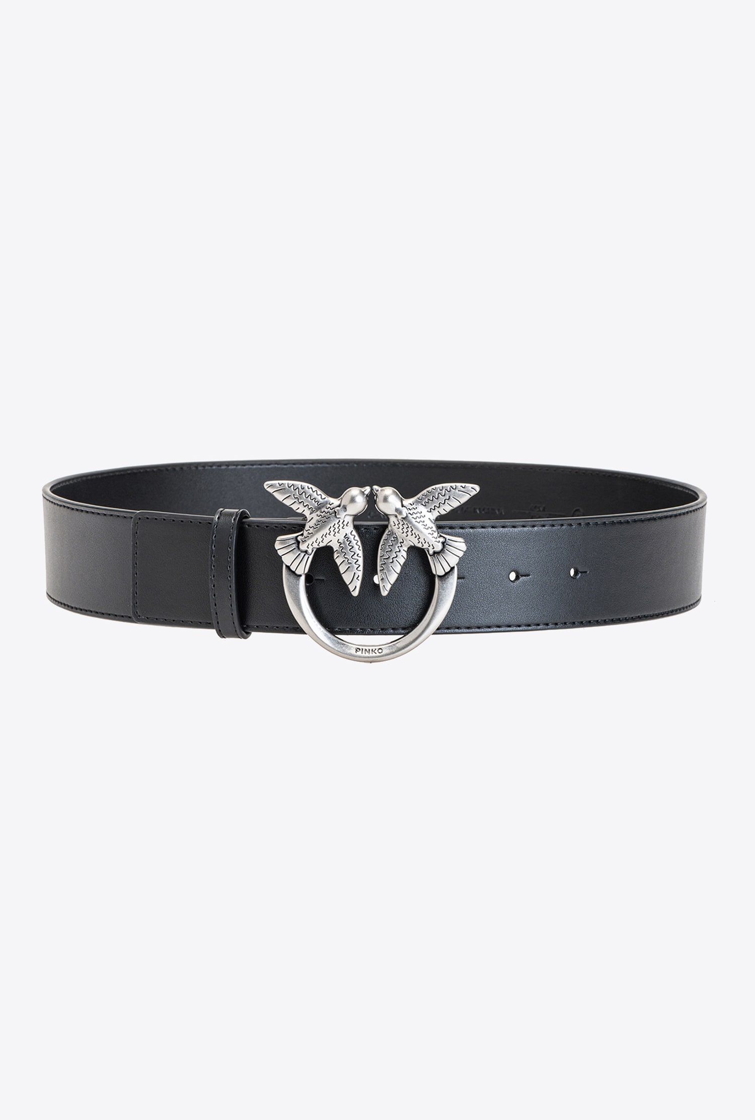 Pinko Ceinture Love Birds En Cuir In Noir-vieil Argent