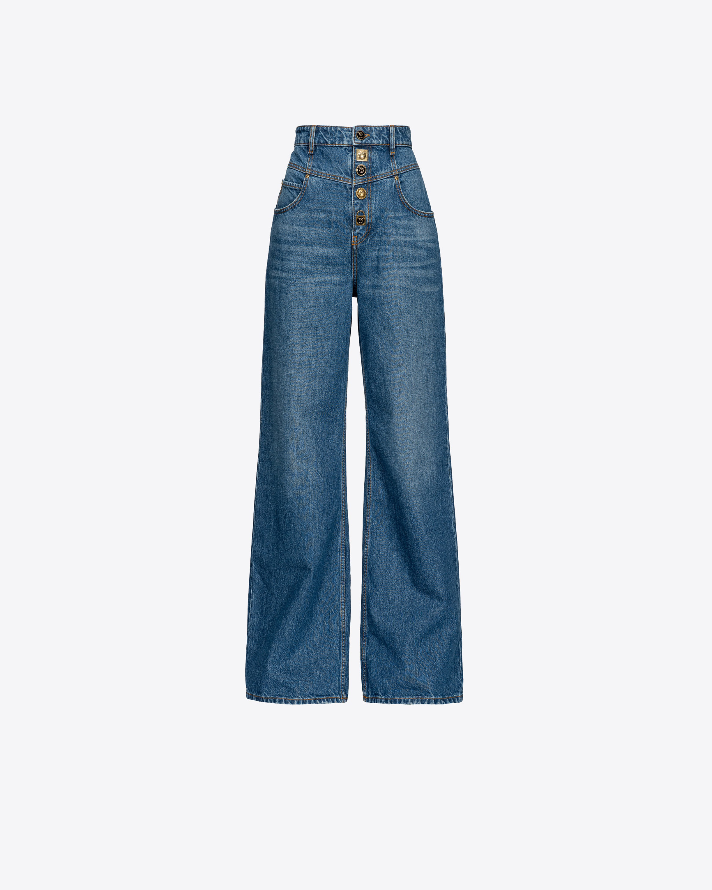 Pinko Wide-leg Jeans With Jewel Buttons In Bleu-bleu De Delft