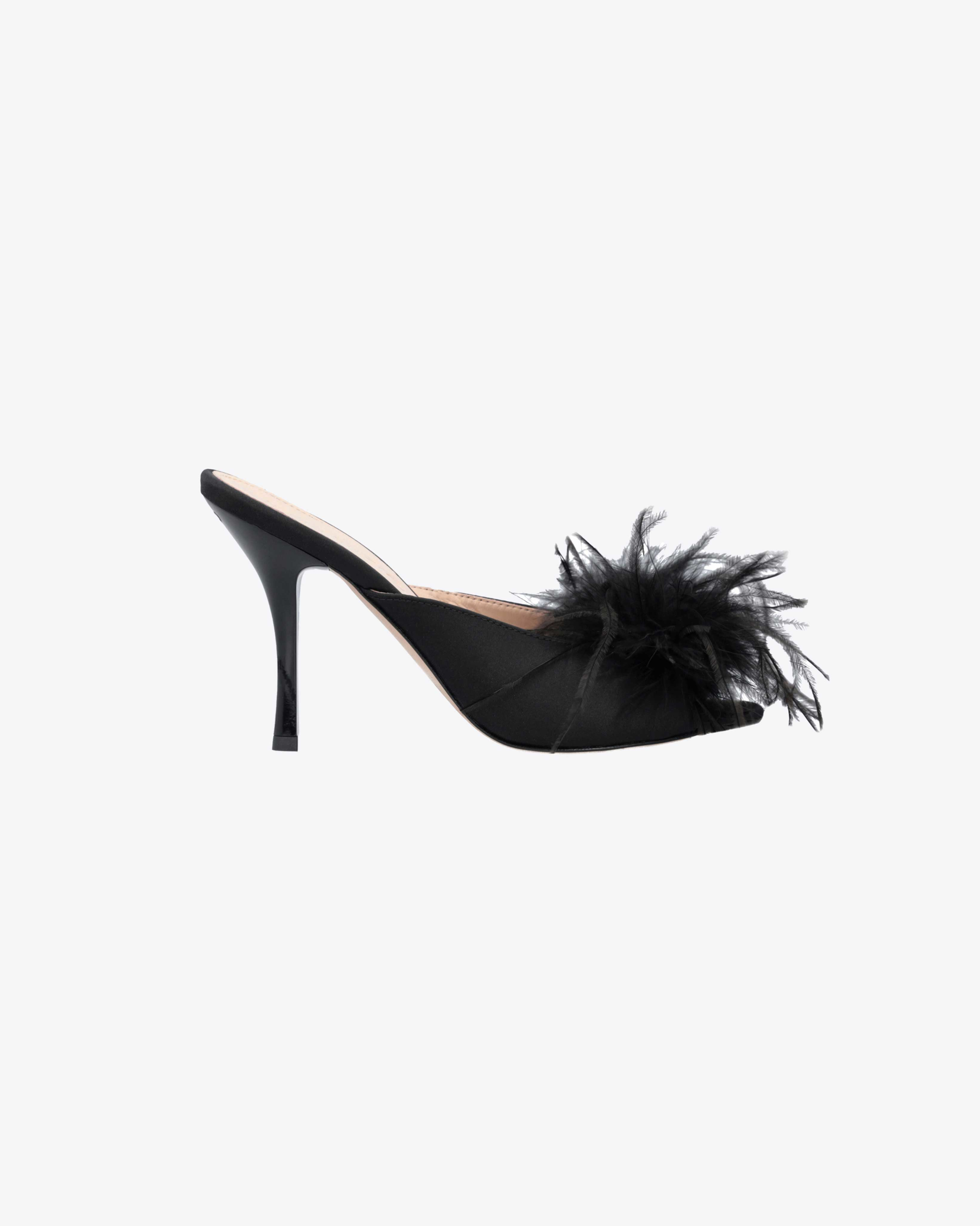 Pinko Mule Sandals With Feathers In Noir Limousine