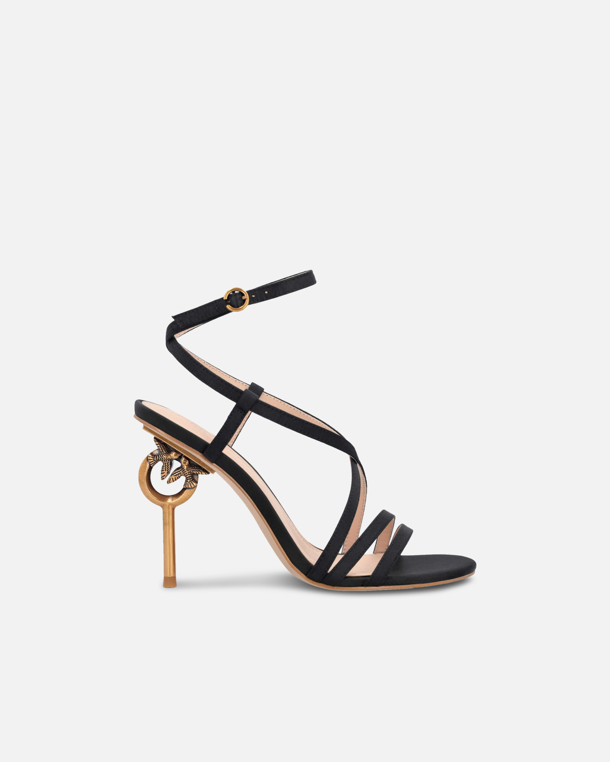 Pinko Love Birds Heeled Satin Sandals In Limo Black