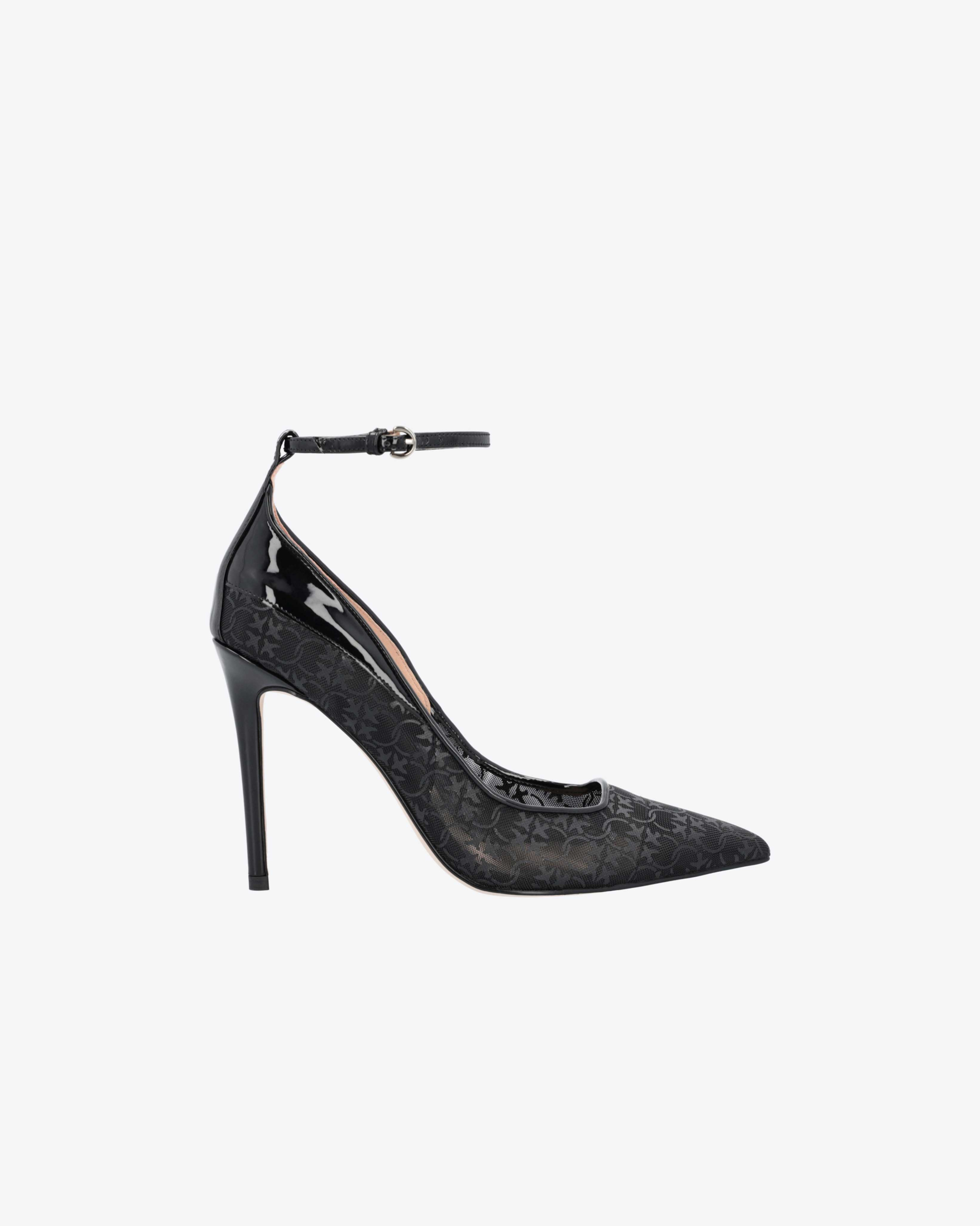 Pinko Pumps aus Lackleder und Love Birds-Netzgewebe