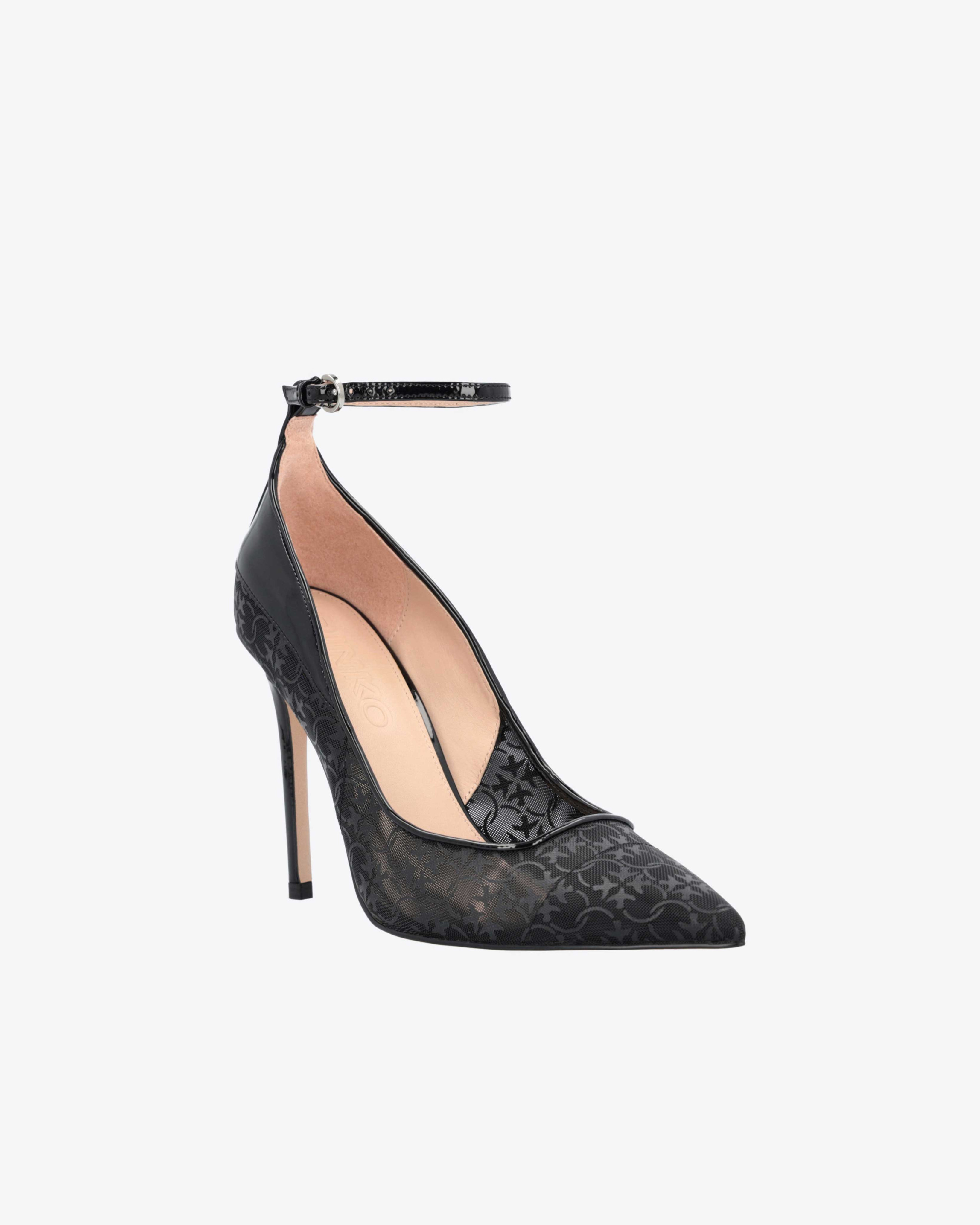 Shop Pinko Escarpins En Cuir Verni Et Mesh Love Birds In Noir Limousine