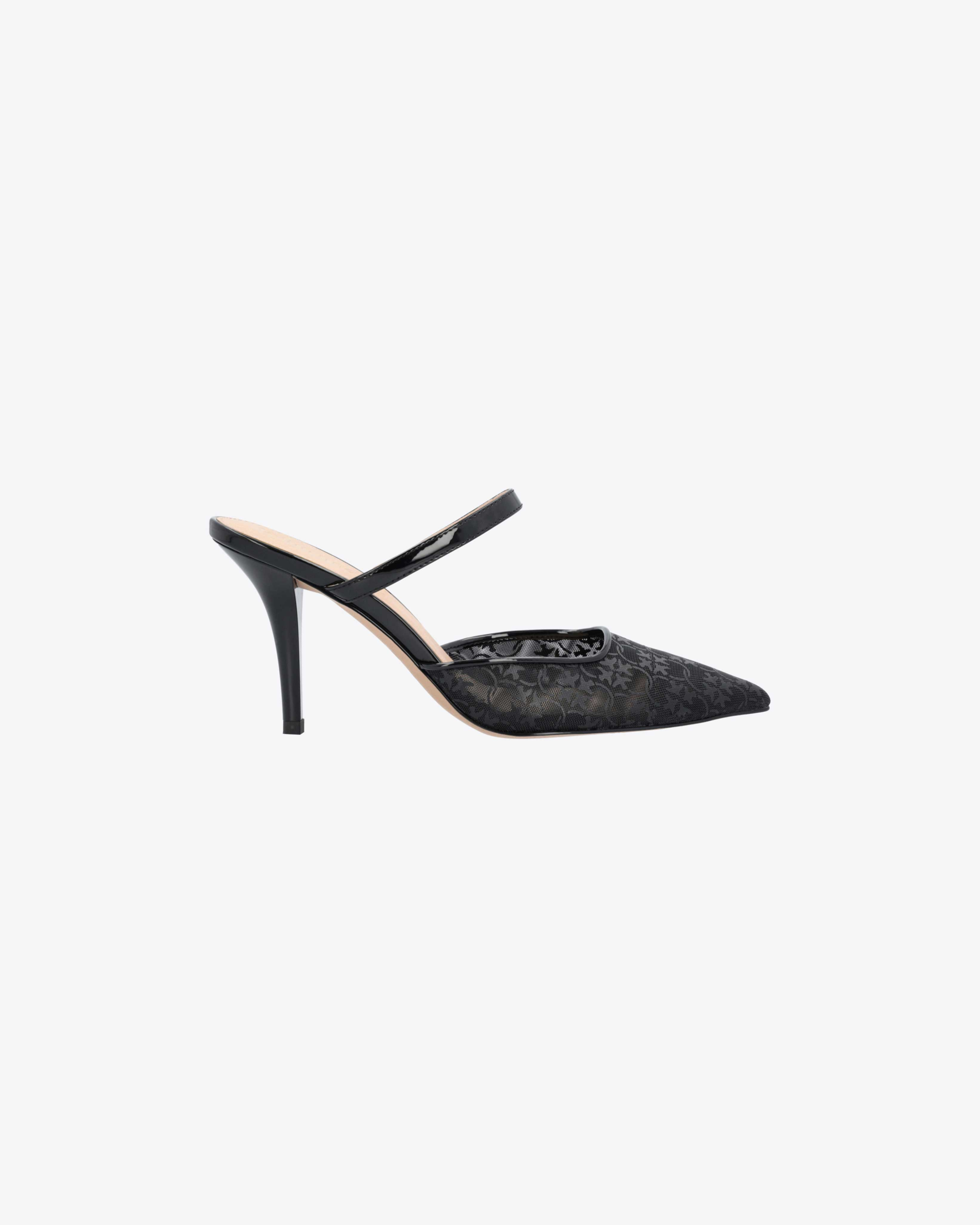 Pinko Heeled Lace Mules In Limo Black